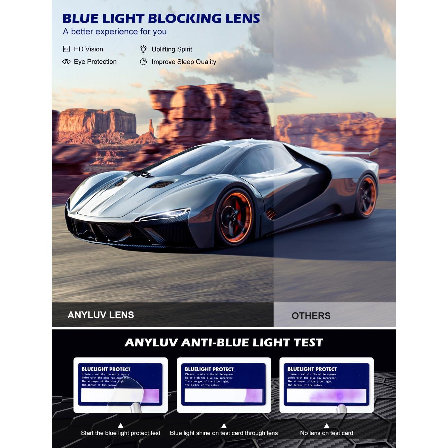 Gafas de Luz Azul ANYLUV Fibra de Carbono Plateadas Negras