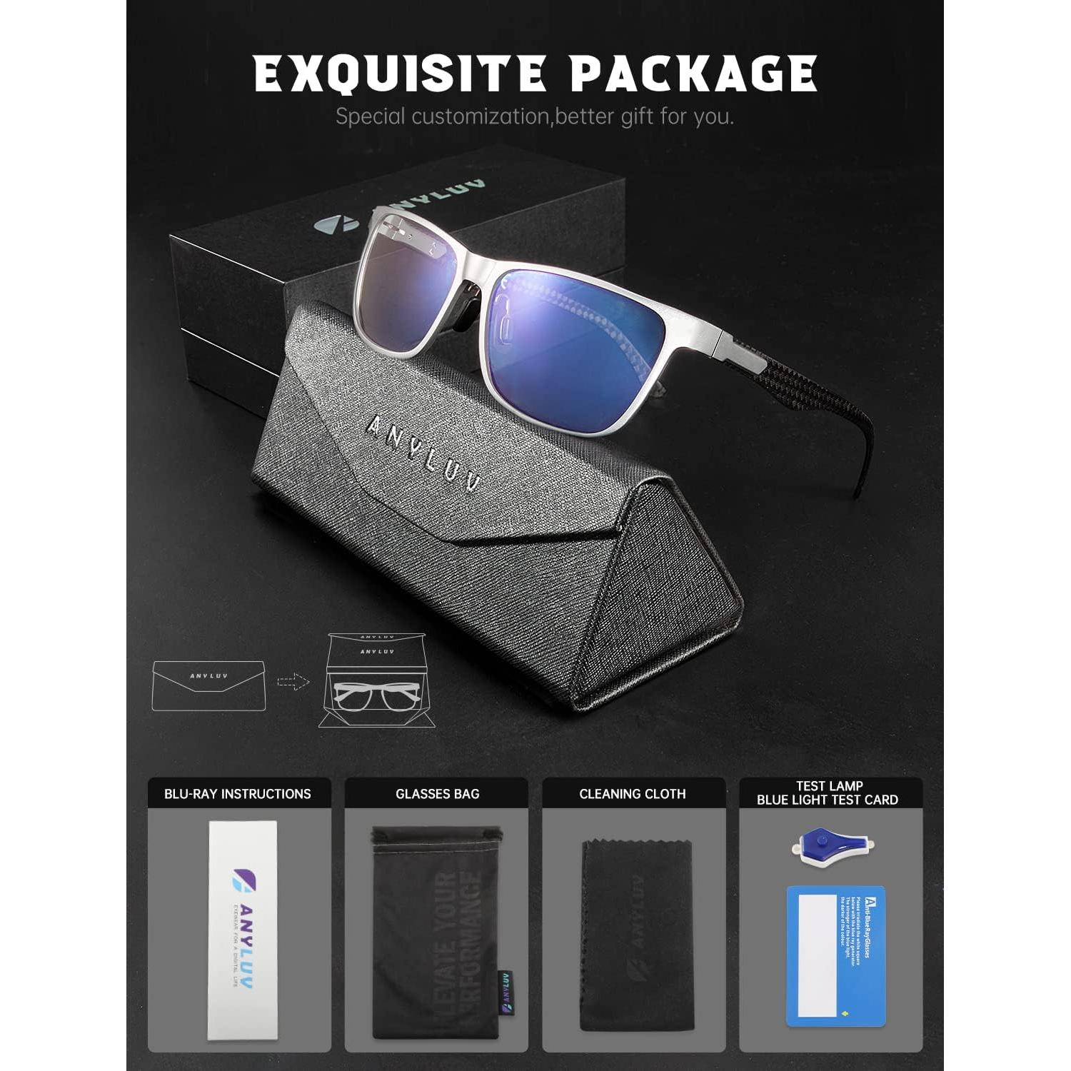 Gafas de Luz Azul ANYLUV Fibra de Carbono Plateadas Negras