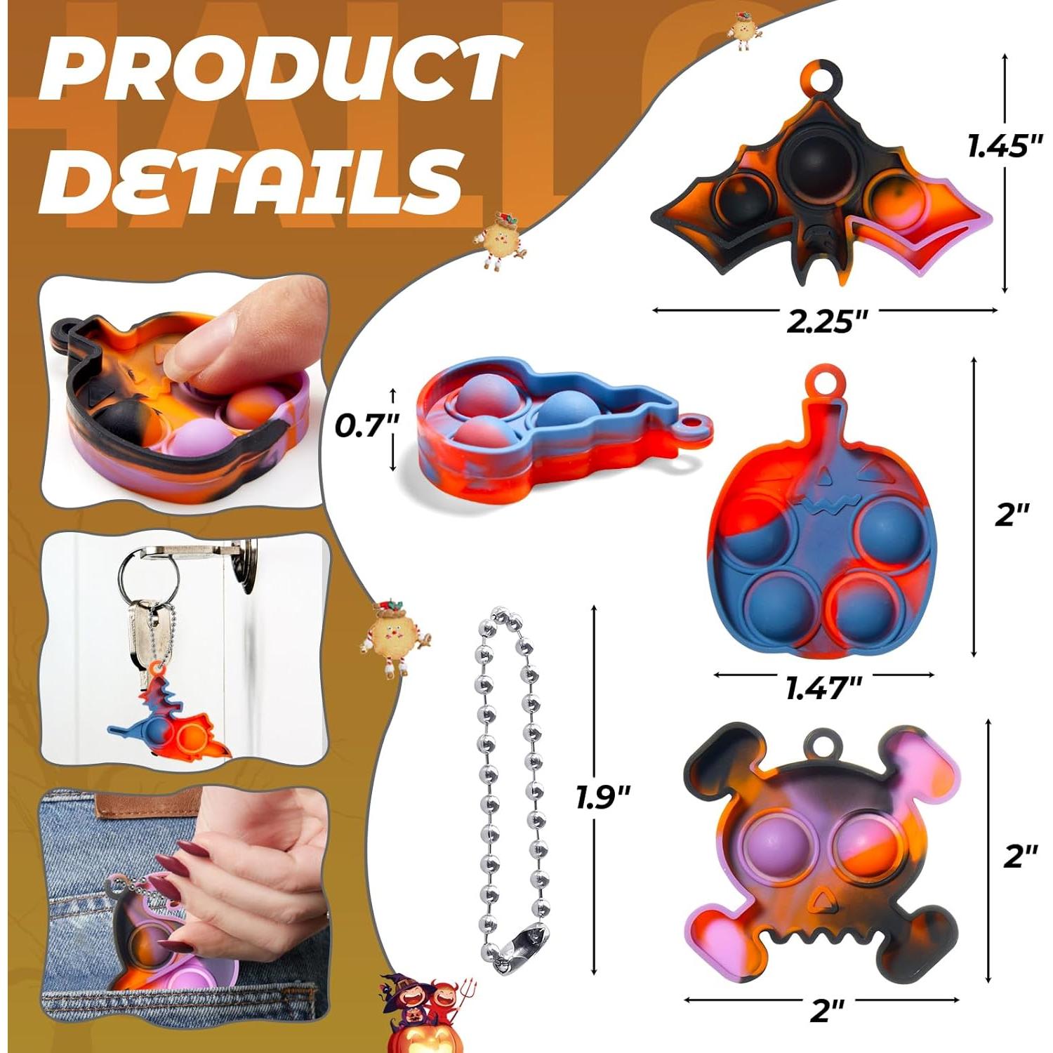 24 Llaveros Pop Antiestrés Halloween TOANWOD + Tarjetas