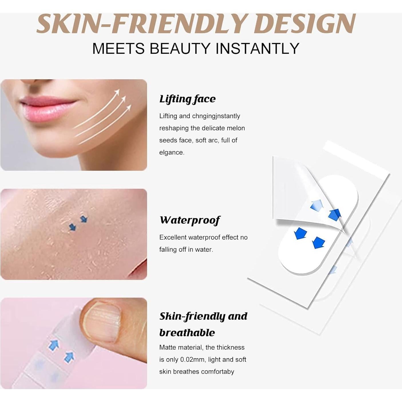 Kit de Cinta Elevadora Facial Invisible 160 Pcs - 120 Pcs Pegatinas y 40 Pcs Cinta Maquillaje