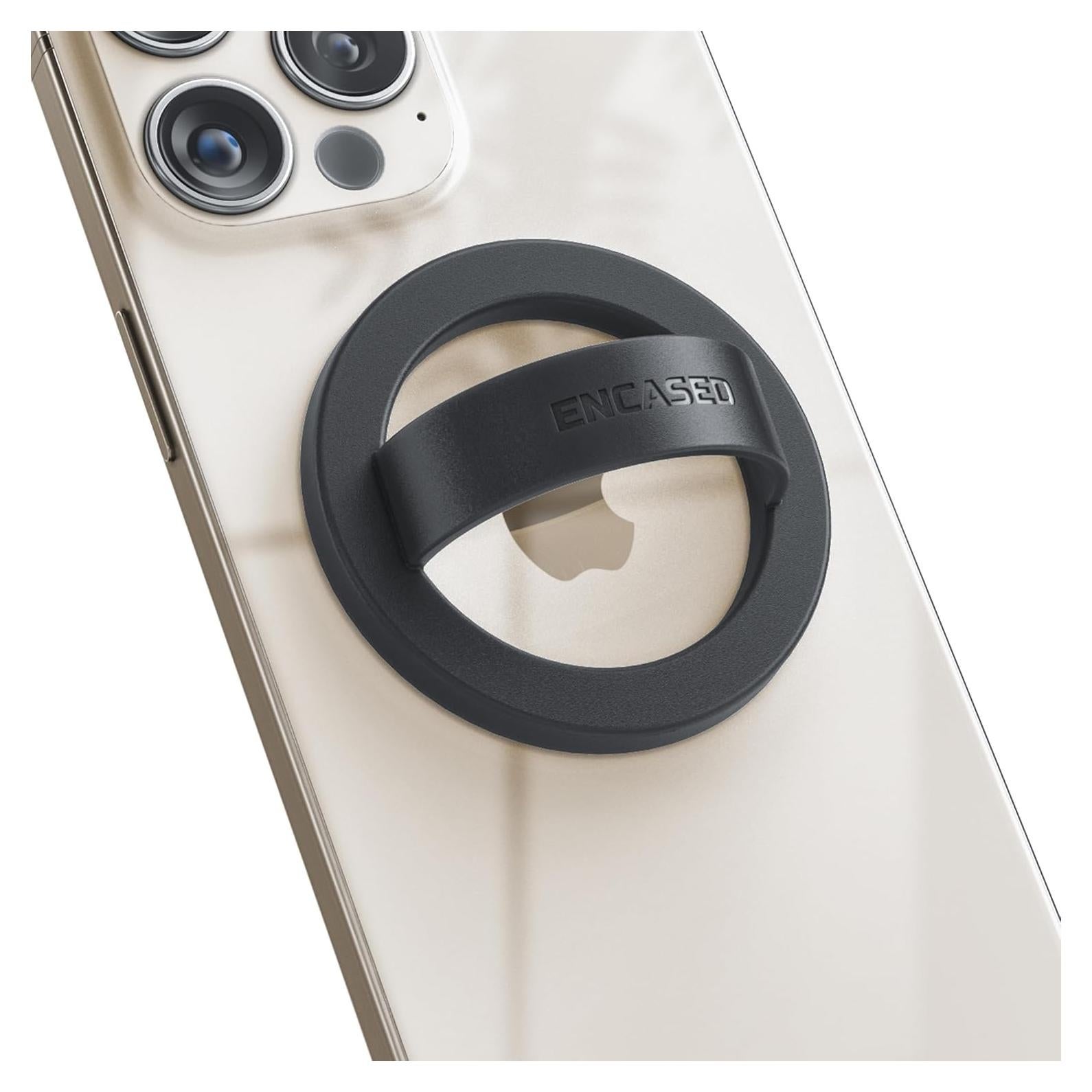 Encased Magnetic Phone Grip Holder (Compatible with MagSafe) Thin Silicone Finger Loop Ring for iPhone (Black)