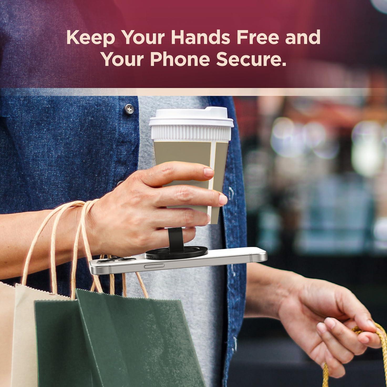 Encased Magnetic Phone Grip Holder (Compatible with MagSafe) Thin Silicone Finger Loop Ring for iPhone (Black)