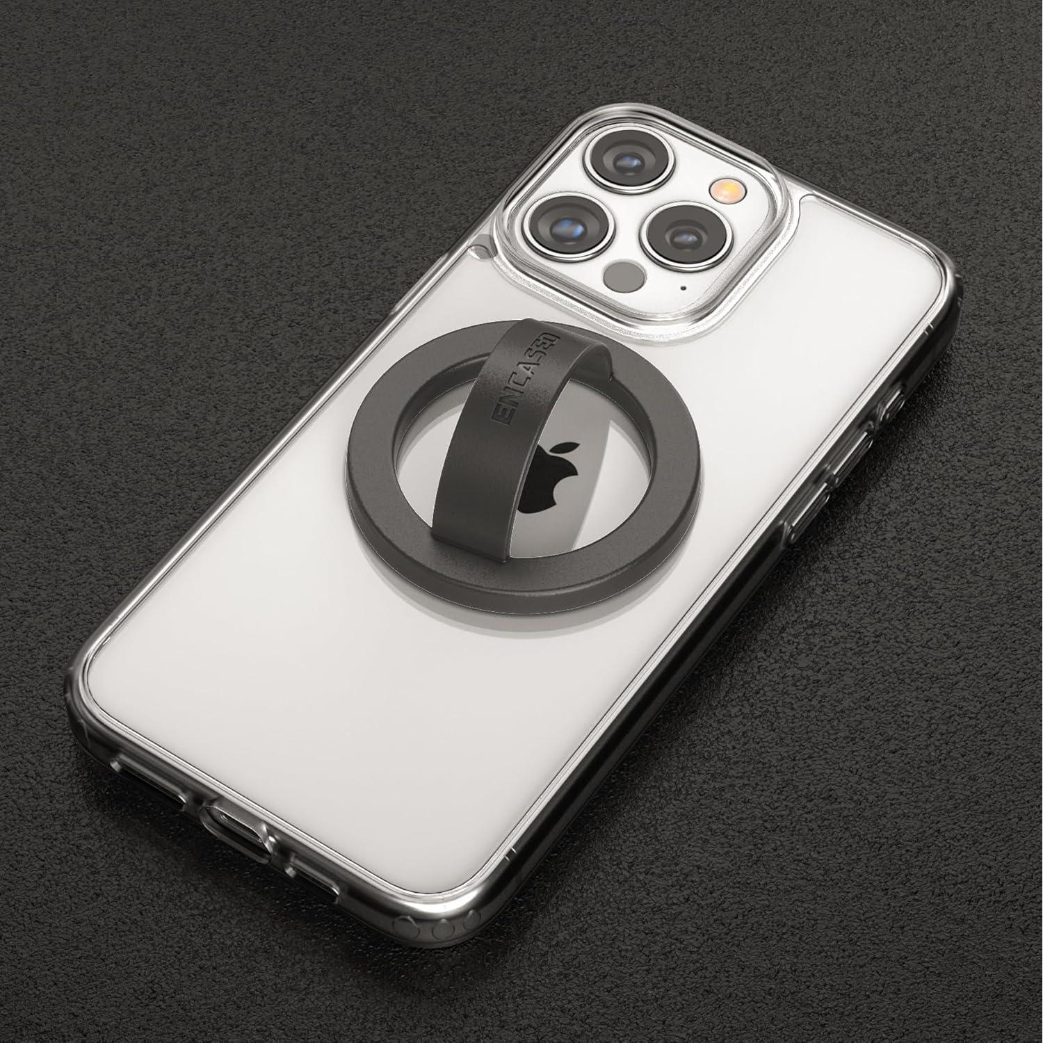 Encased Magnetic Phone Grip Holder (Compatible with MagSafe) Thin Silicone Finger Loop Ring for iPhone (Black)