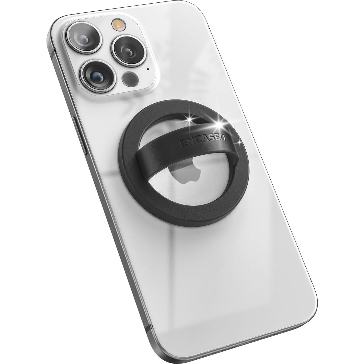 Encased Magnetic Phone Grip Holder (Compatible with MagSafe) Thin Silicone Finger Loop Ring for iPhone (Black)