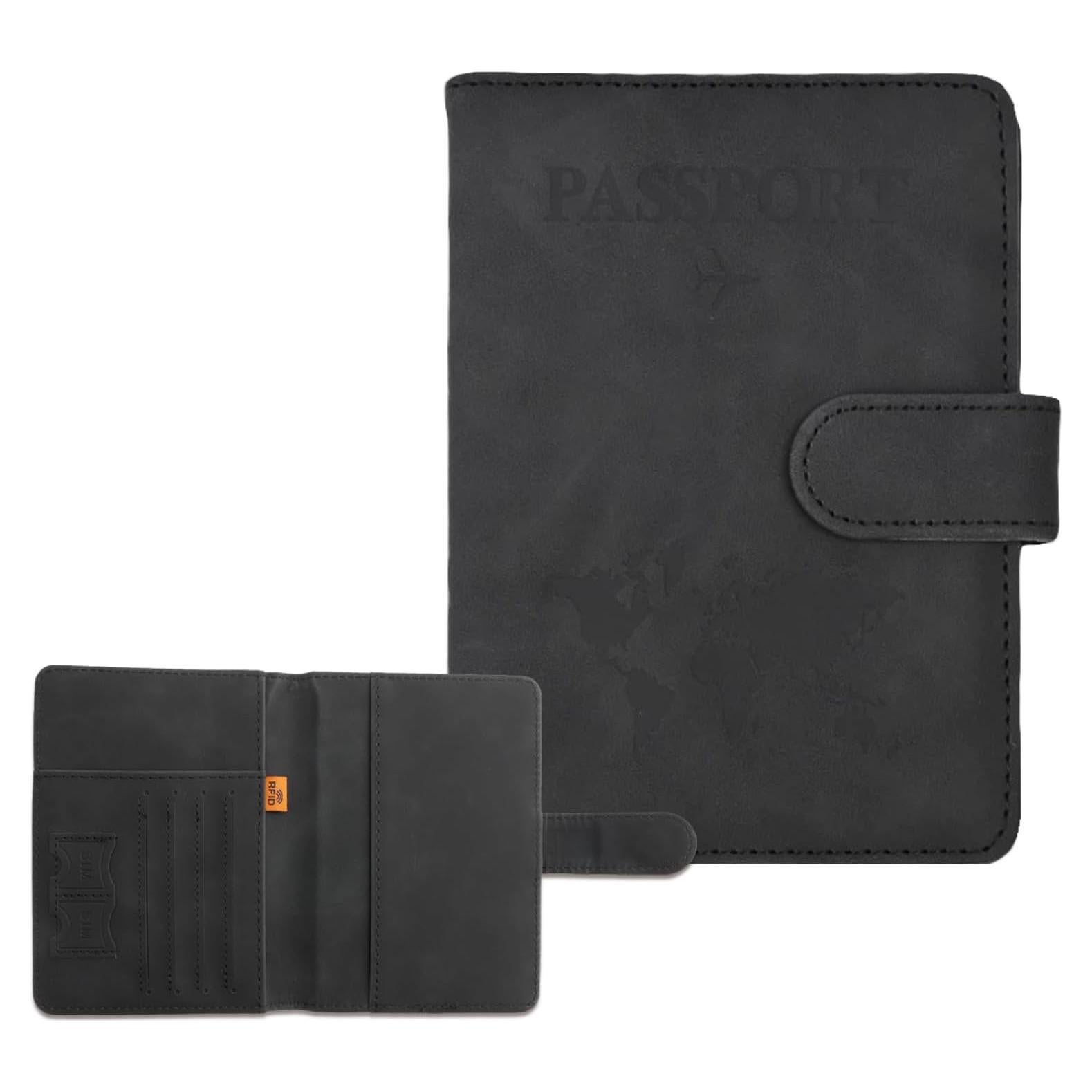 Portapasaportes RFID Chffcuh Negro Cuero PU 10.9x15cm