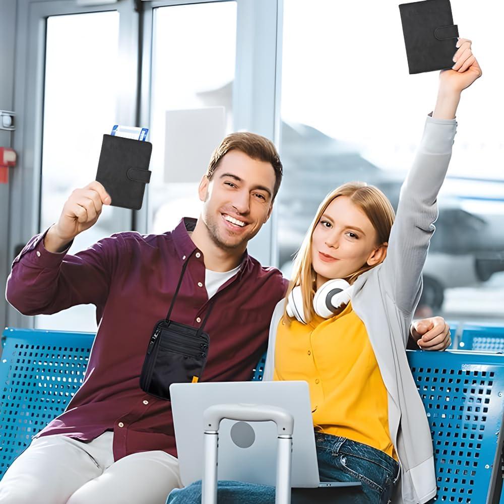 Portapasaportes RFID Chffcuh Negro Cuero PU 10.9x15cm