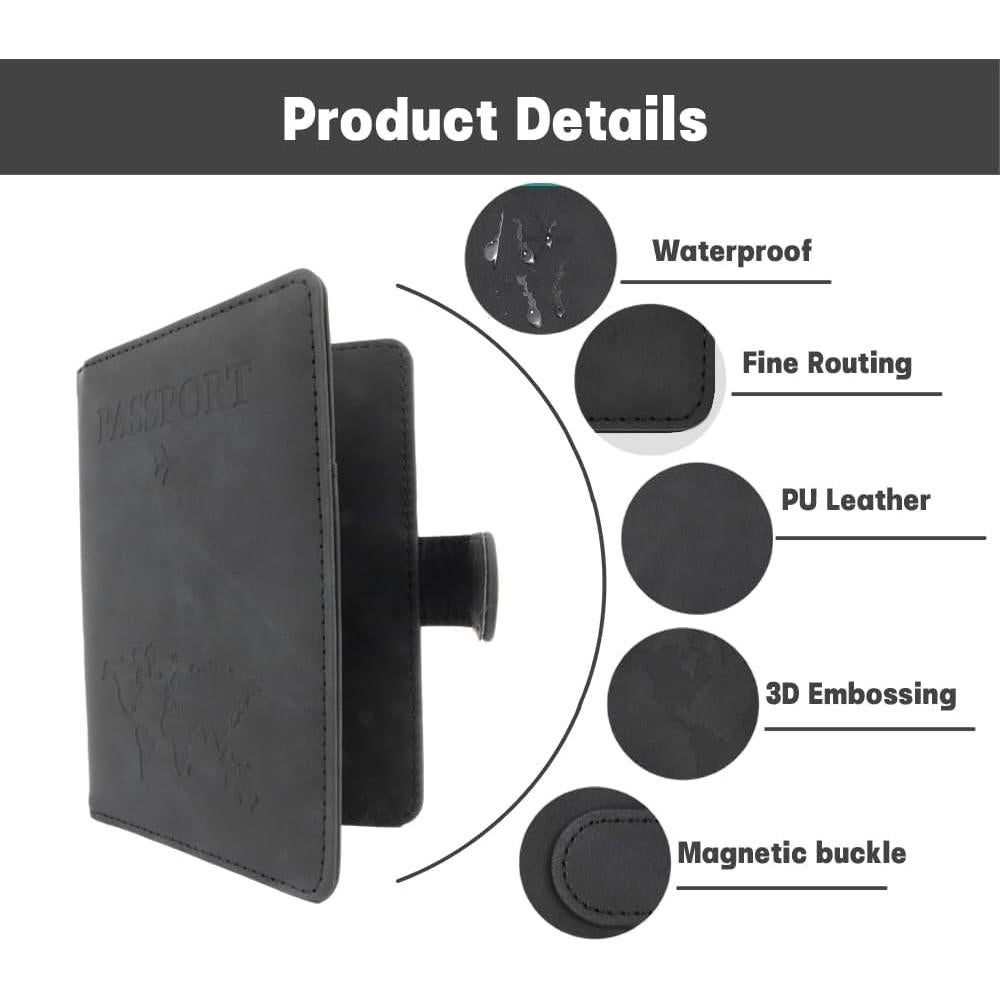 Portapasaportes RFID Chffcuh Negro Cuero PU 10.9x15cm