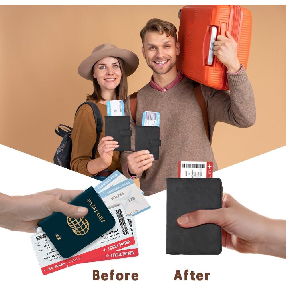 Portapasaportes RFID Chffcuh Negro Cuero PU 10.9x15cm