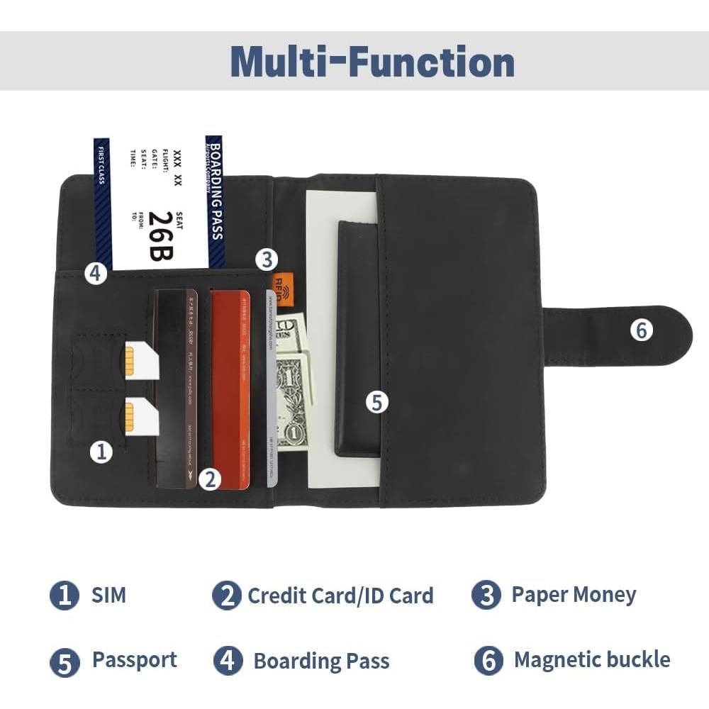 Portapasaportes RFID Chffcuh Negro Cuero PU 10.9x15cm
