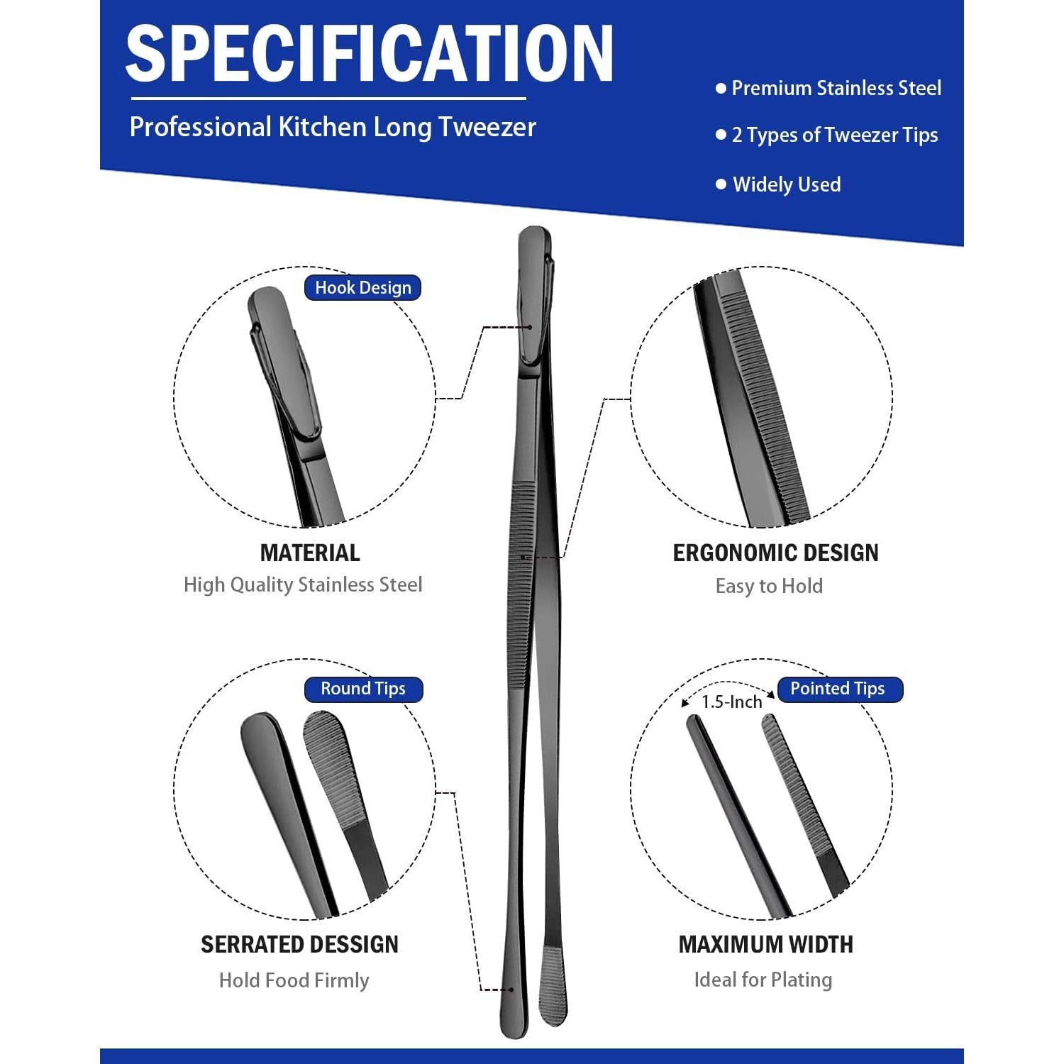 Juego de Pinzas de Cocina JETKONG 4 Pcs Acero Inoxidable 30.48 cm