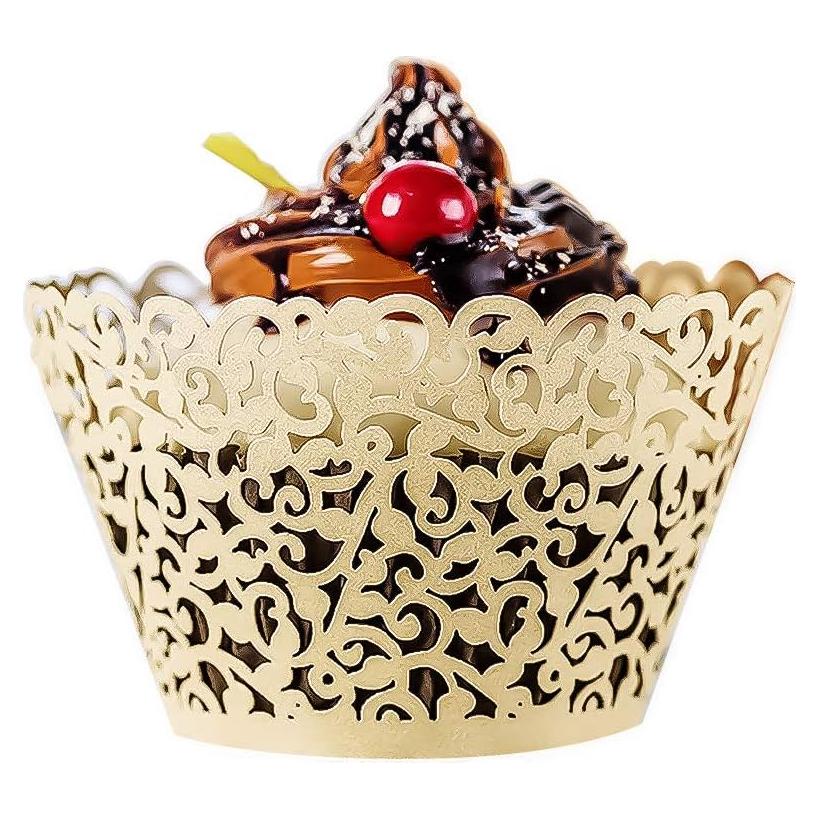 60 Fundas de Cupcake Marfil YOZATIA - Encaje Cortado con Láser