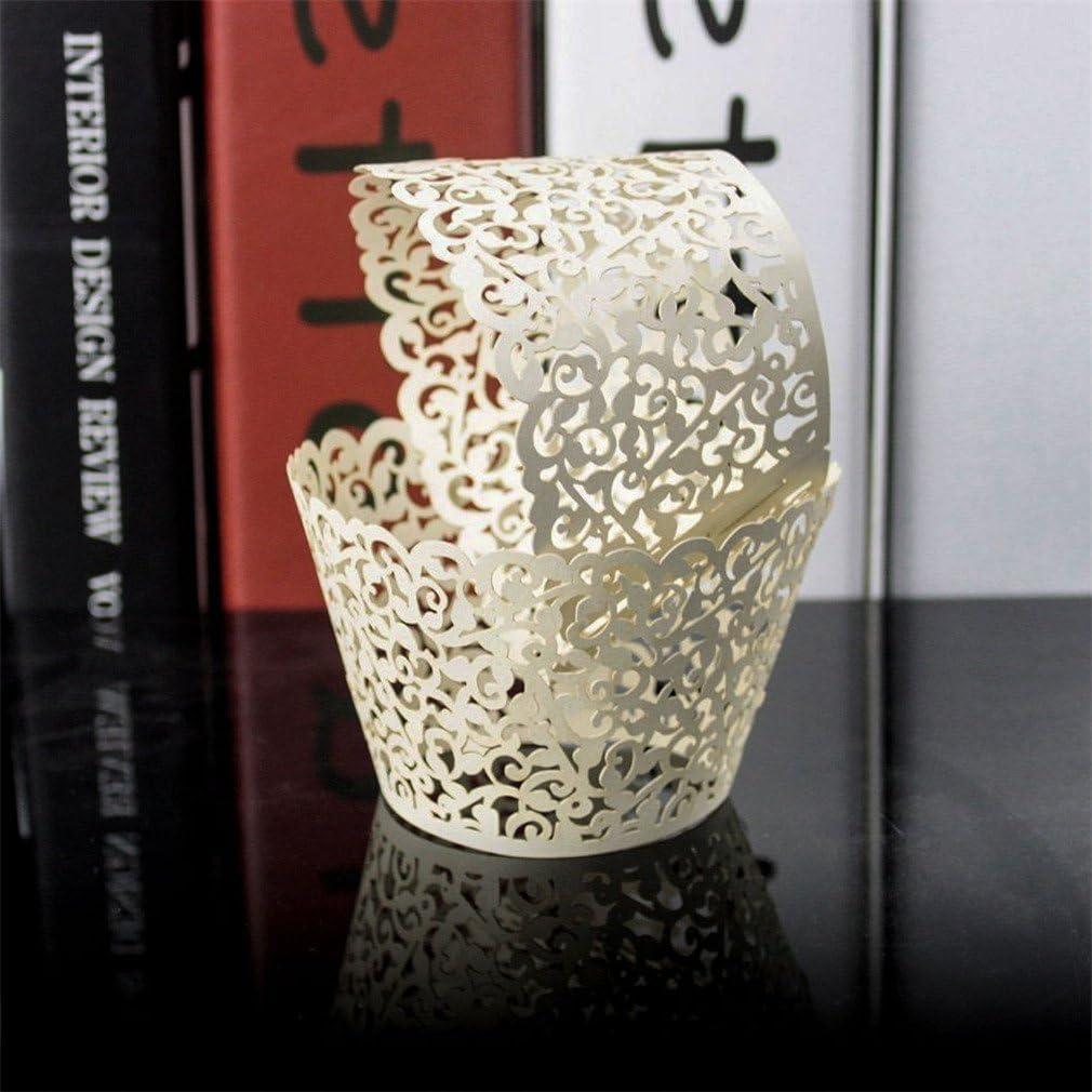 60 Fundas de Cupcake Marfil YOZATIA - Encaje Cortado con Láser