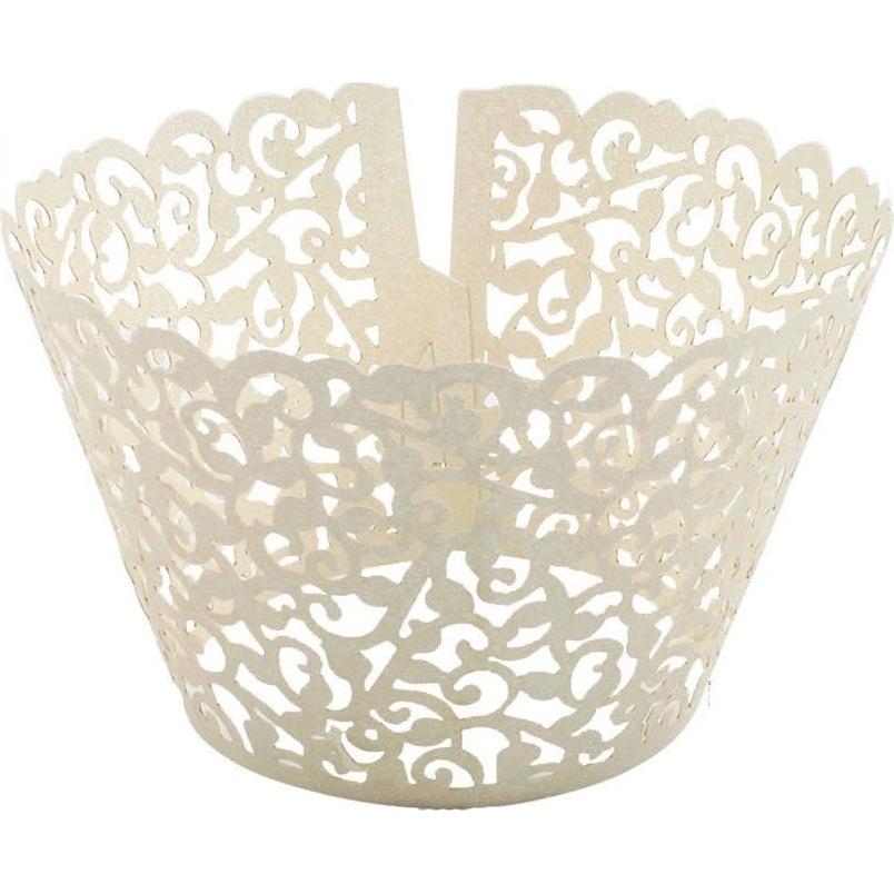60 Fundas de Cupcake Marfil YOZATIA - Encaje Cortado con Láser