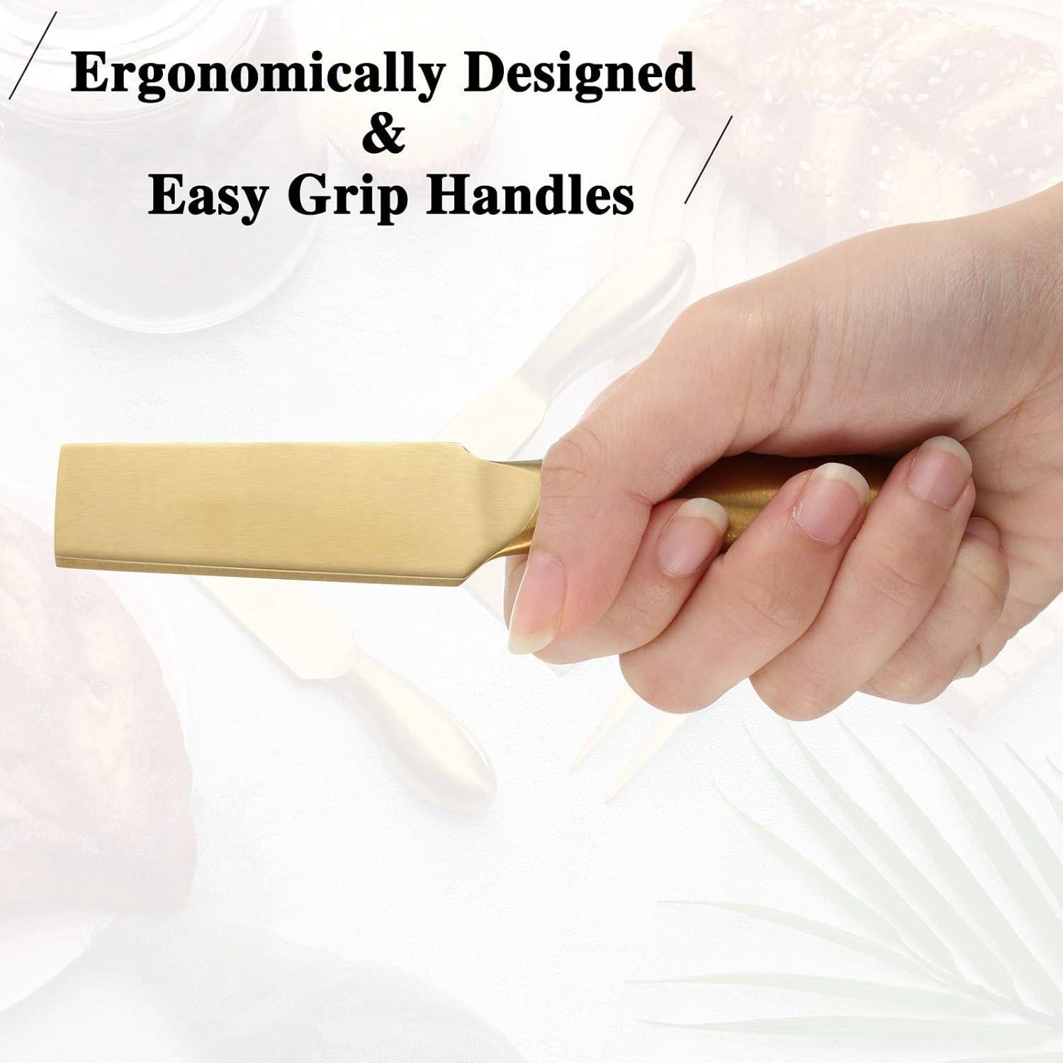 Patelai Stainless Steel Cheese Knives Set, Cheese Tools with Slicer and Cutters for Kitchen(Gold,4 Pieces)