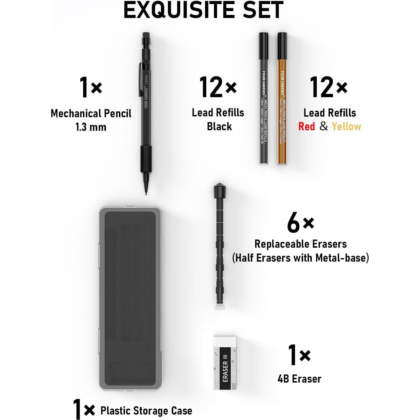 Juego de Lápices Mecánicos 1.3mm Four Candies con 24 Recargas