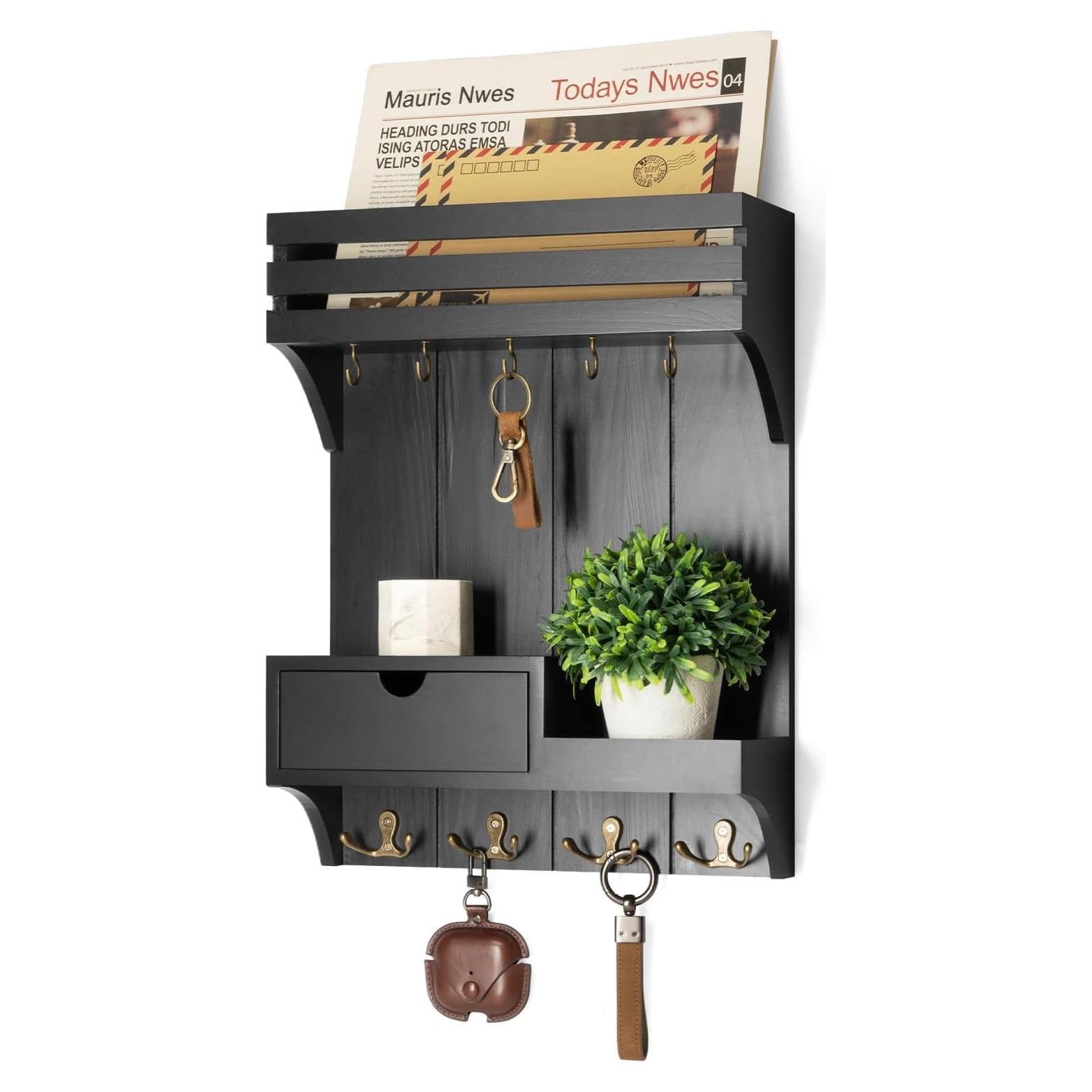 Soporte de Llaves Rebee Vision con Cajón y 9 Ganchos Negro