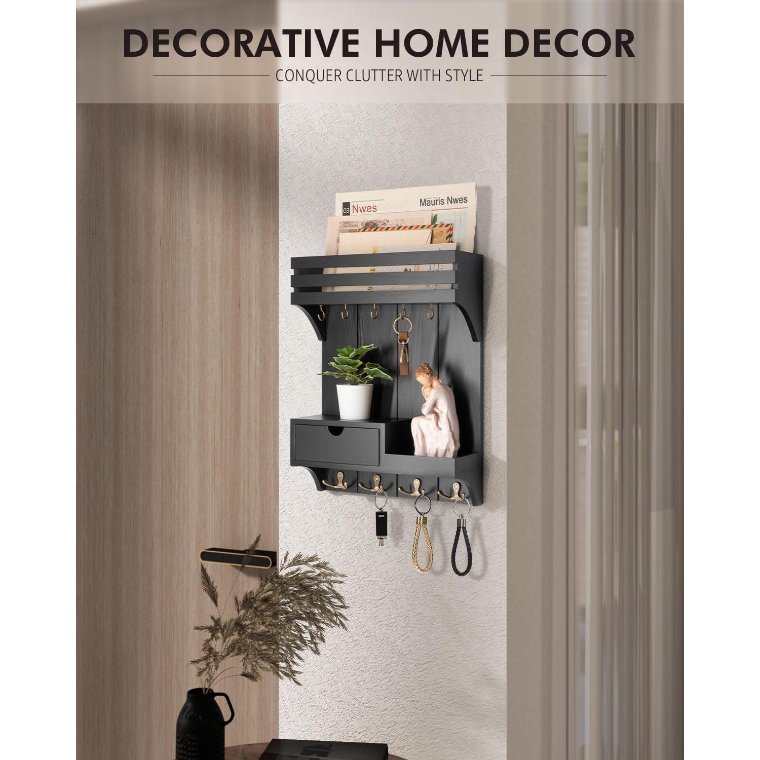 Soporte de Llaves Rebee Vision con Cajón y 9 Ganchos Negro