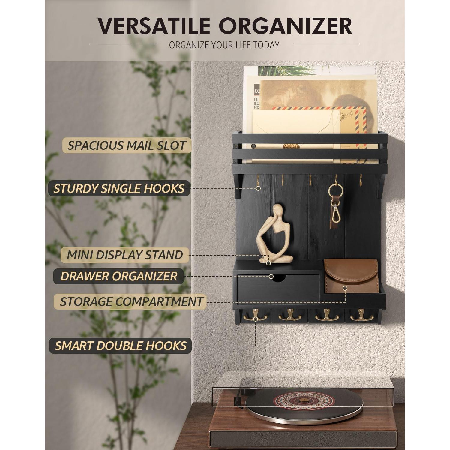 Soporte de Llaves Rebee Vision con Cajón y 9 Ganchos Negro