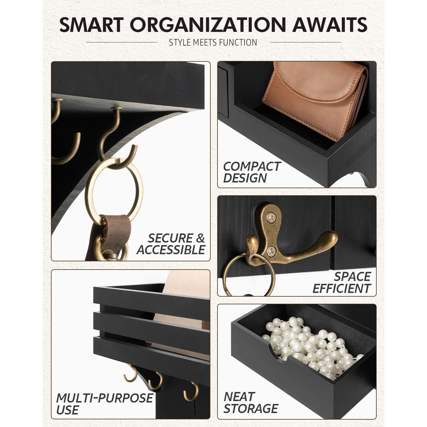 Soporte de Llaves Rebee Vision con Cajón y 9 Ganchos Negro