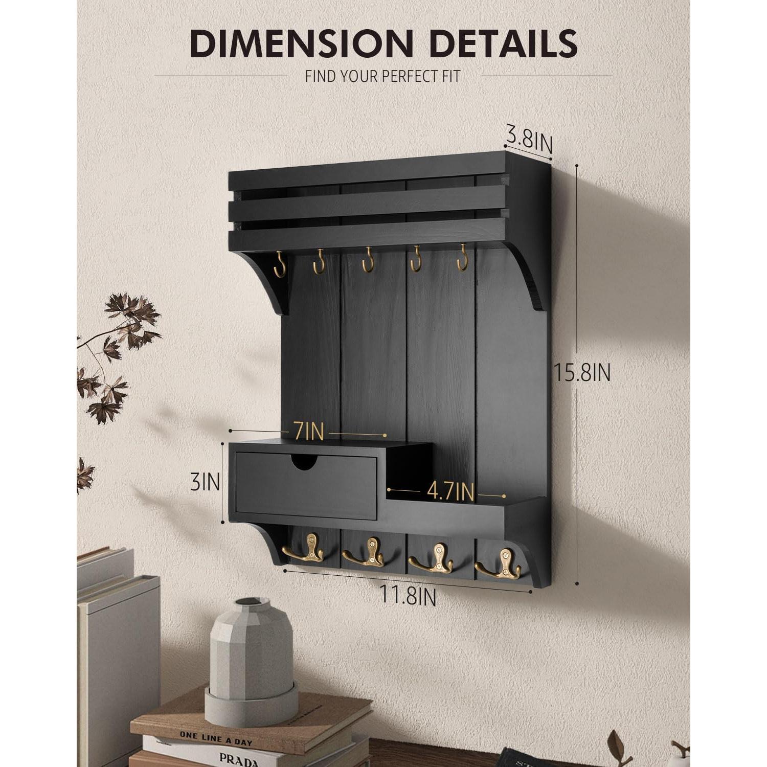 Soporte de Llaves Rebee Vision con Cajón y 9 Ganchos Negro