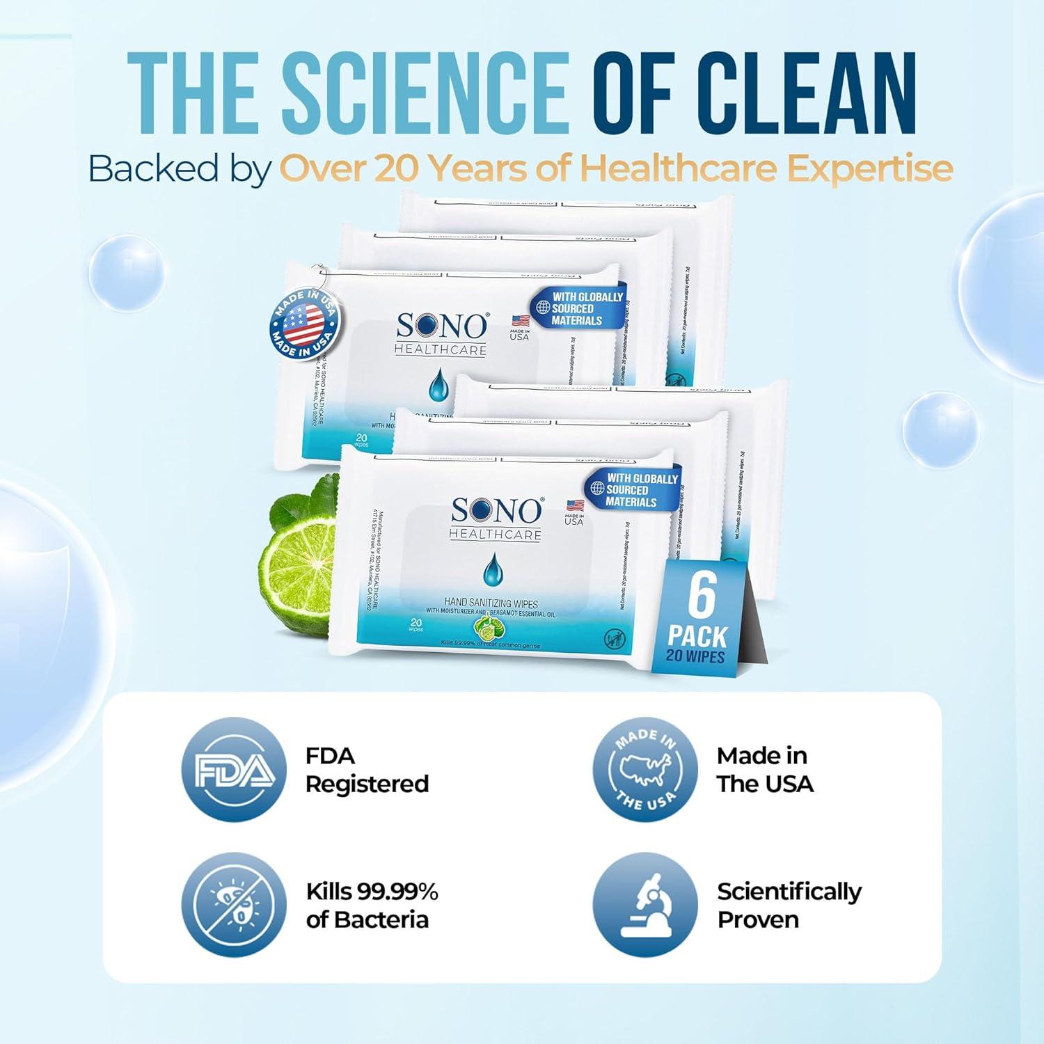 Toallitas Desinfectantes SONO Sin Alcohol 120 Unidades Bergamota