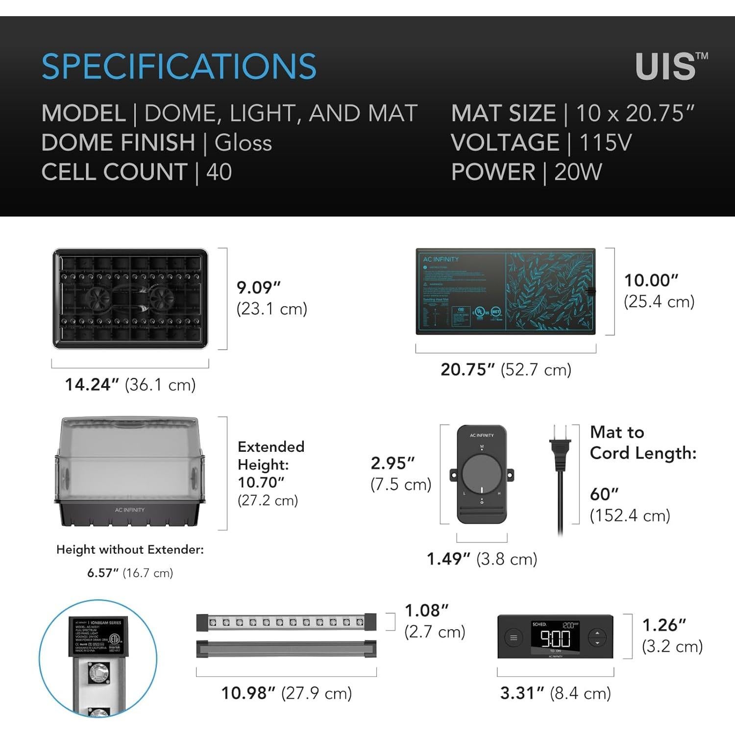 Kit de Germinación AC Infinity Domo Humedad 43x33cm LED Samsung