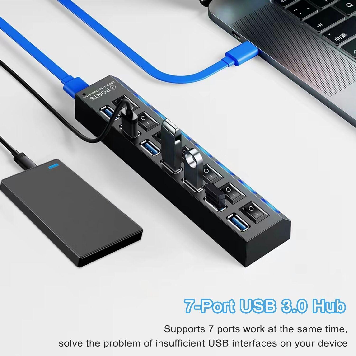Hub USB 3.0 VIENON 7 Puertos con Interruptores LED Individuales