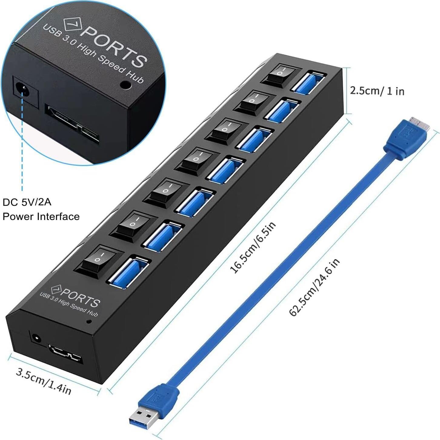 Hub USB 3.0 VIENON 7 Puertos con Interruptores LED Individuales
