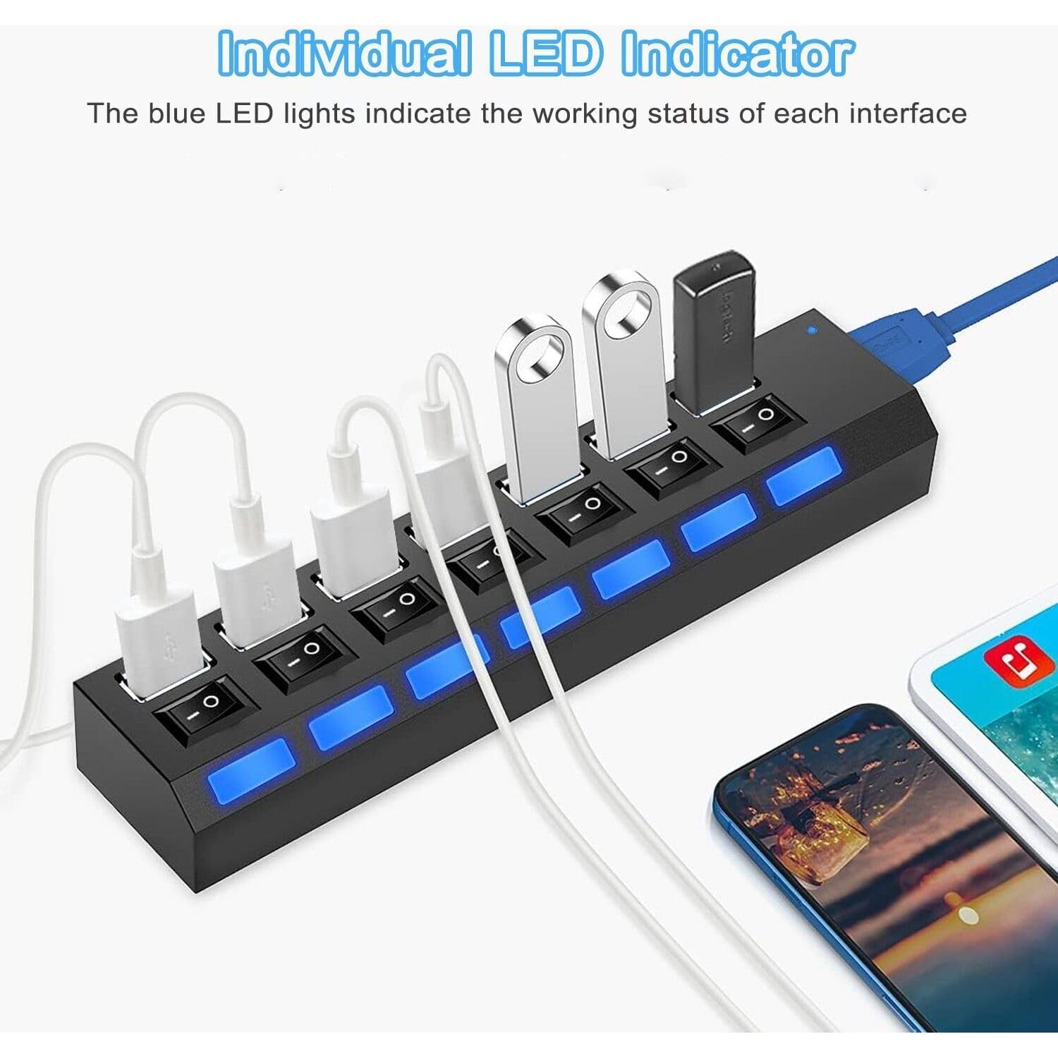 Hub USB 3.0 VIENON 7 Puertos con Interruptores LED Individuales