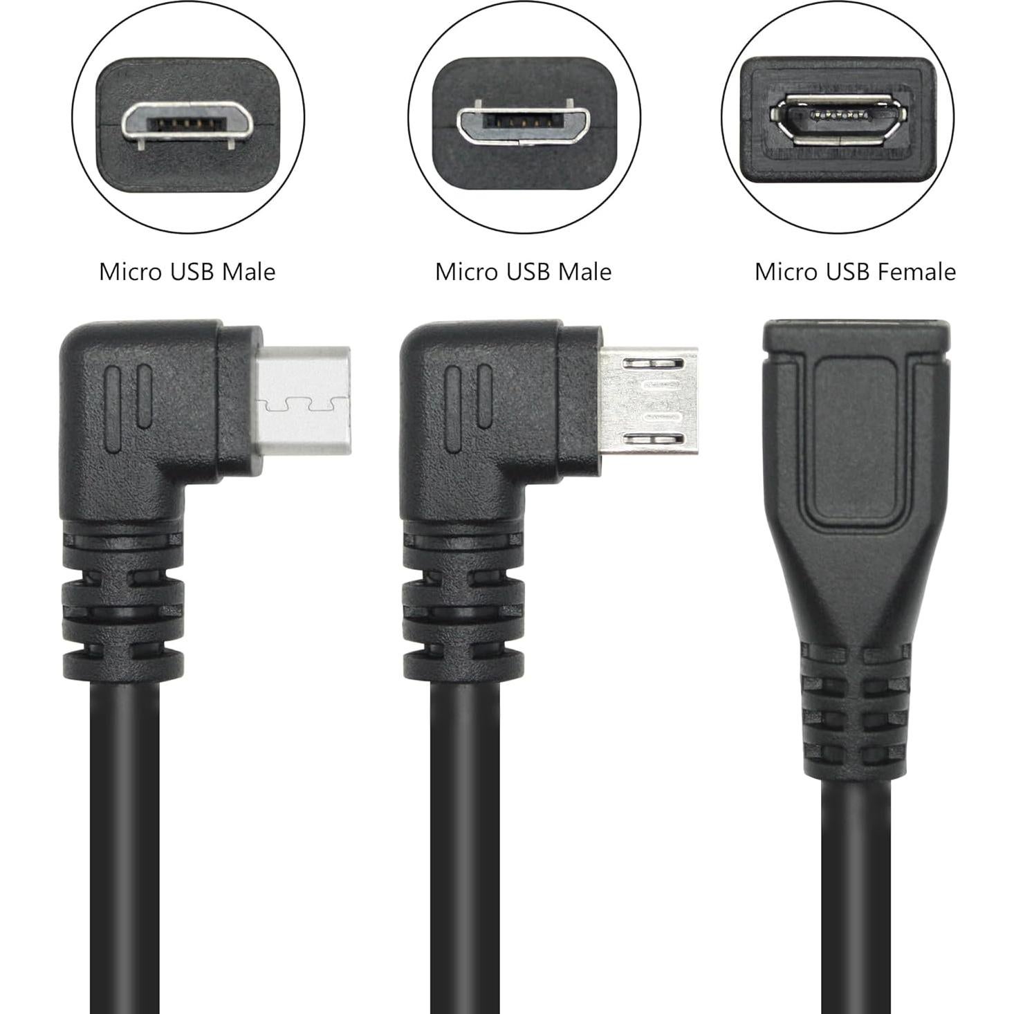 Cable Extensión Micro USB 90° Izquierda y Derecha 25cm Maixbomr