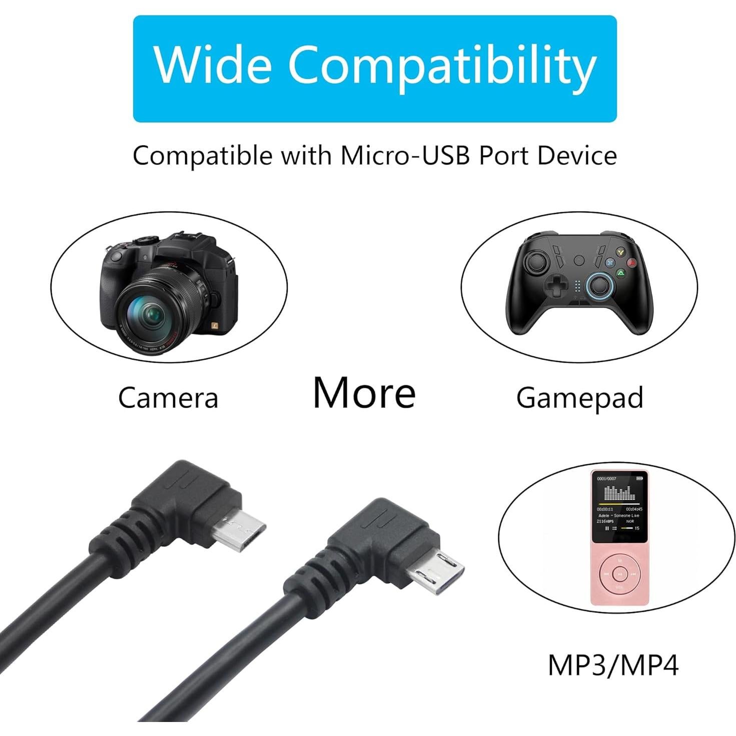 Cable Extensión Micro USB 90° Izquierda y Derecha 25cm Maixbomr