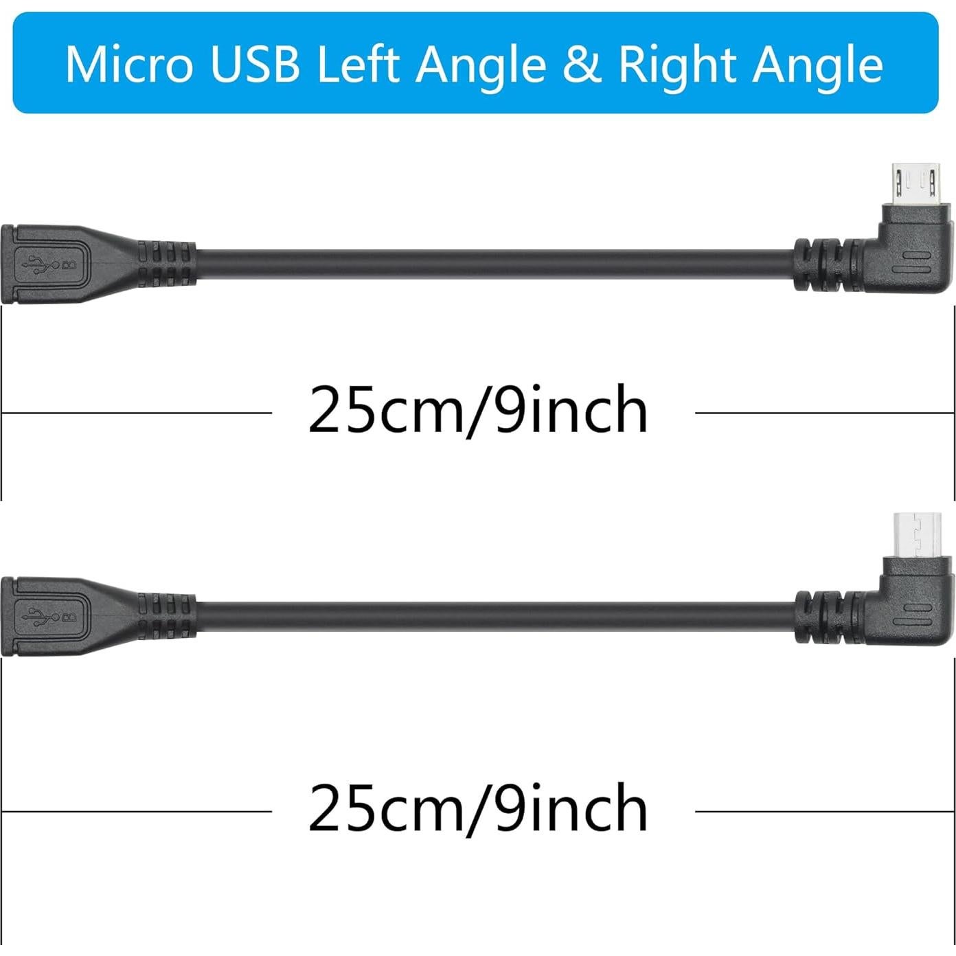 Cable Extensión Micro USB 90° Izquierda y Derecha 25cm Maixbomr