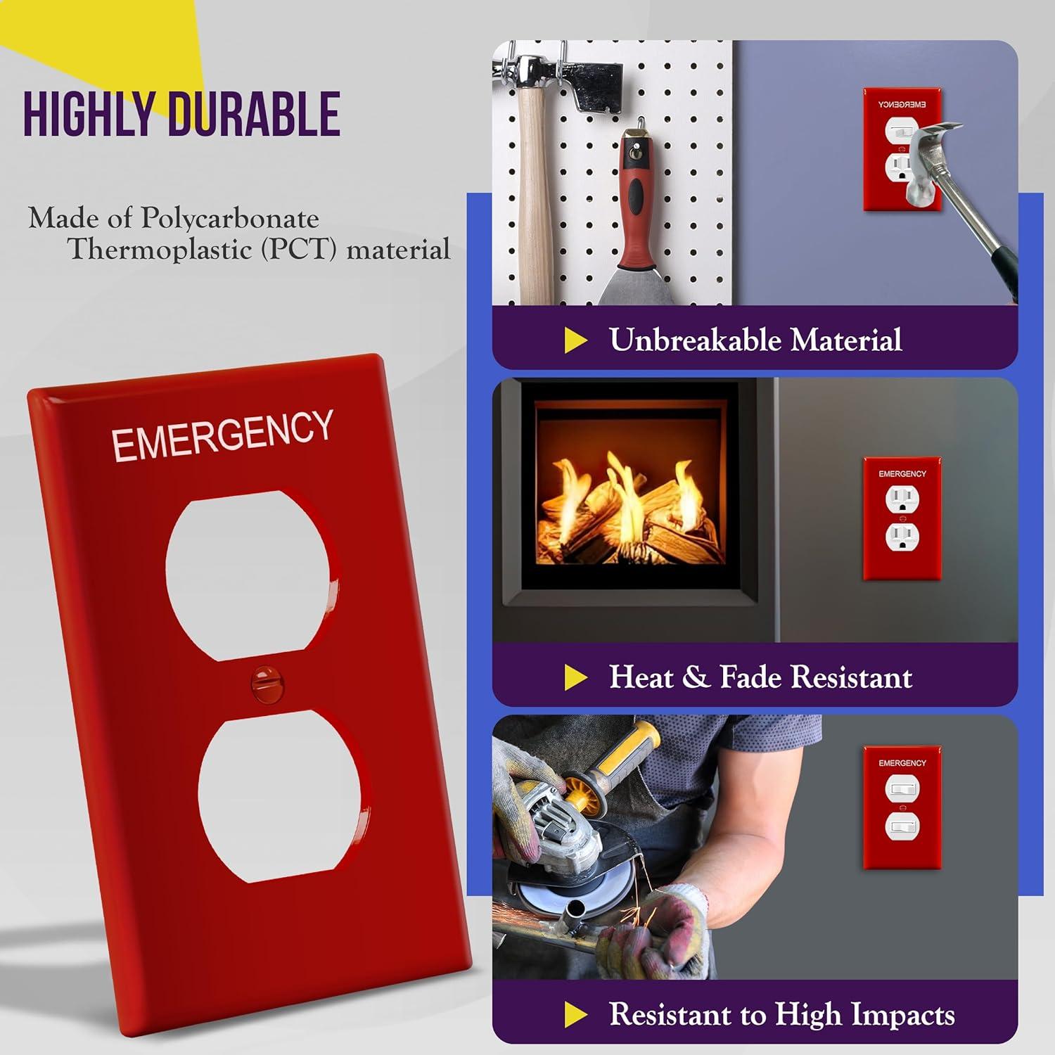 Placa de Pared ENERLITES Dúplex Emergencia 12.39x7.91cm Rojo