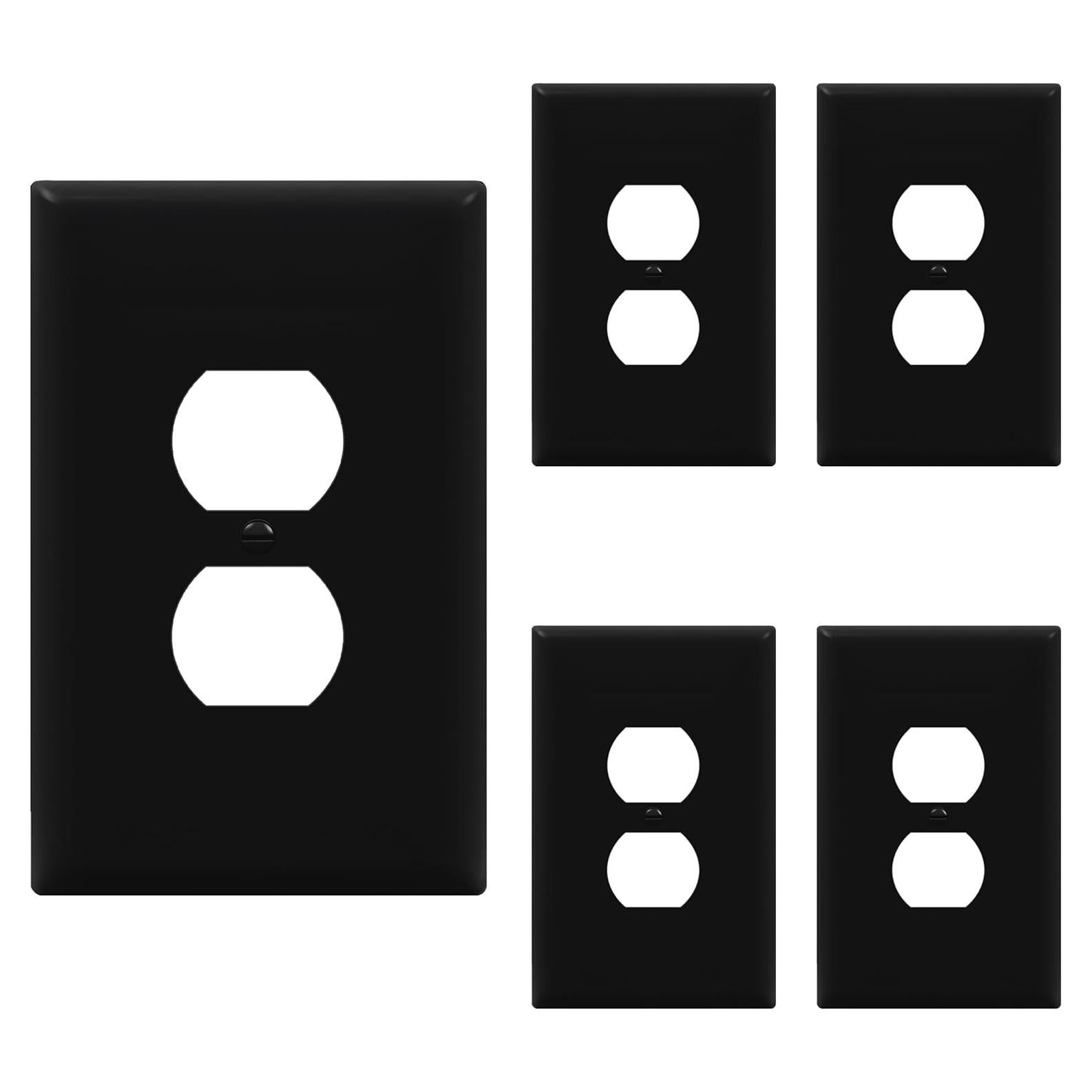 Placa de Pared Doble Jumbo ENERLITES 13.97x8.89cm Negro 5 Pzas