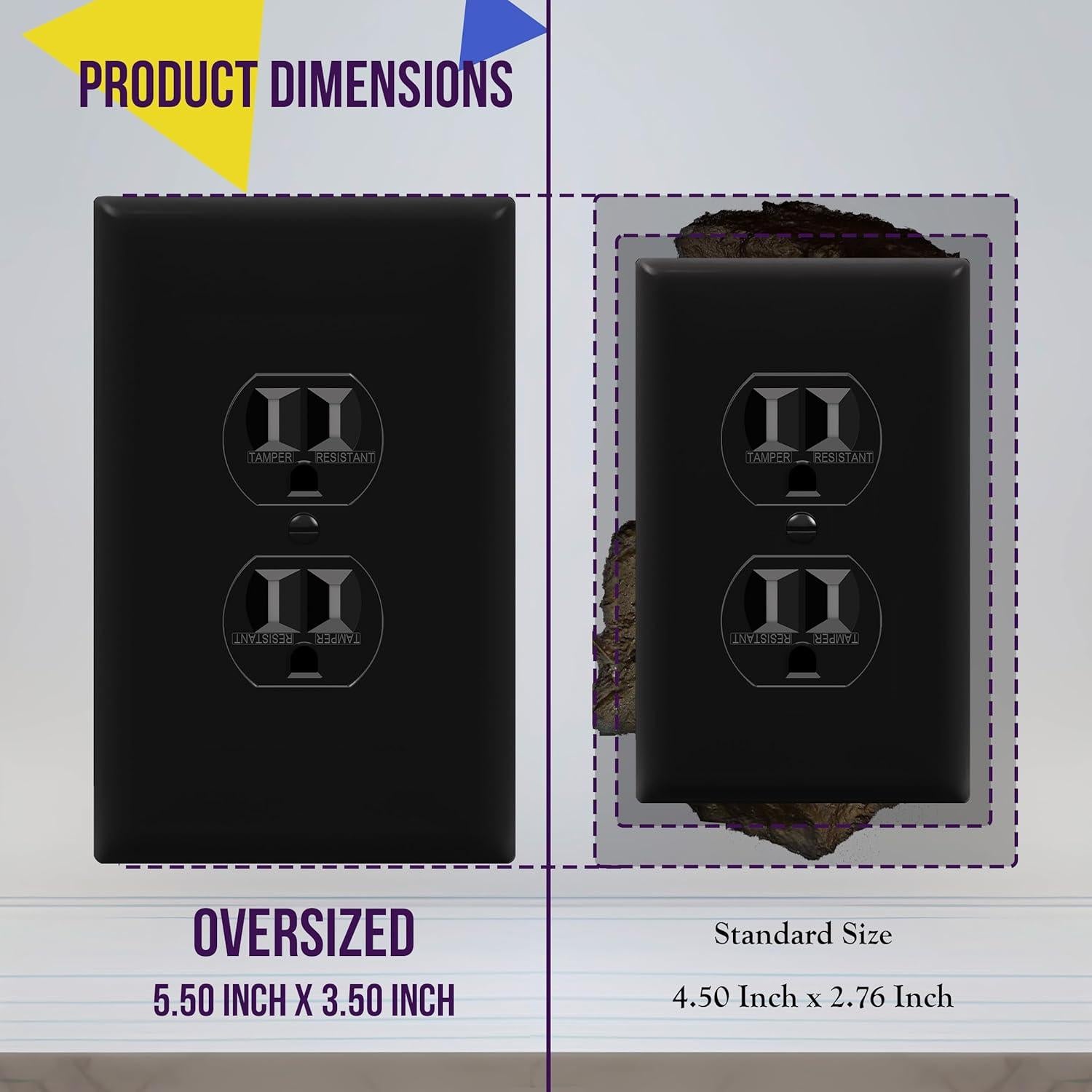 Placa de Pared Doble Jumbo ENERLITES 13.97x8.89cm Negro 5 Pzas