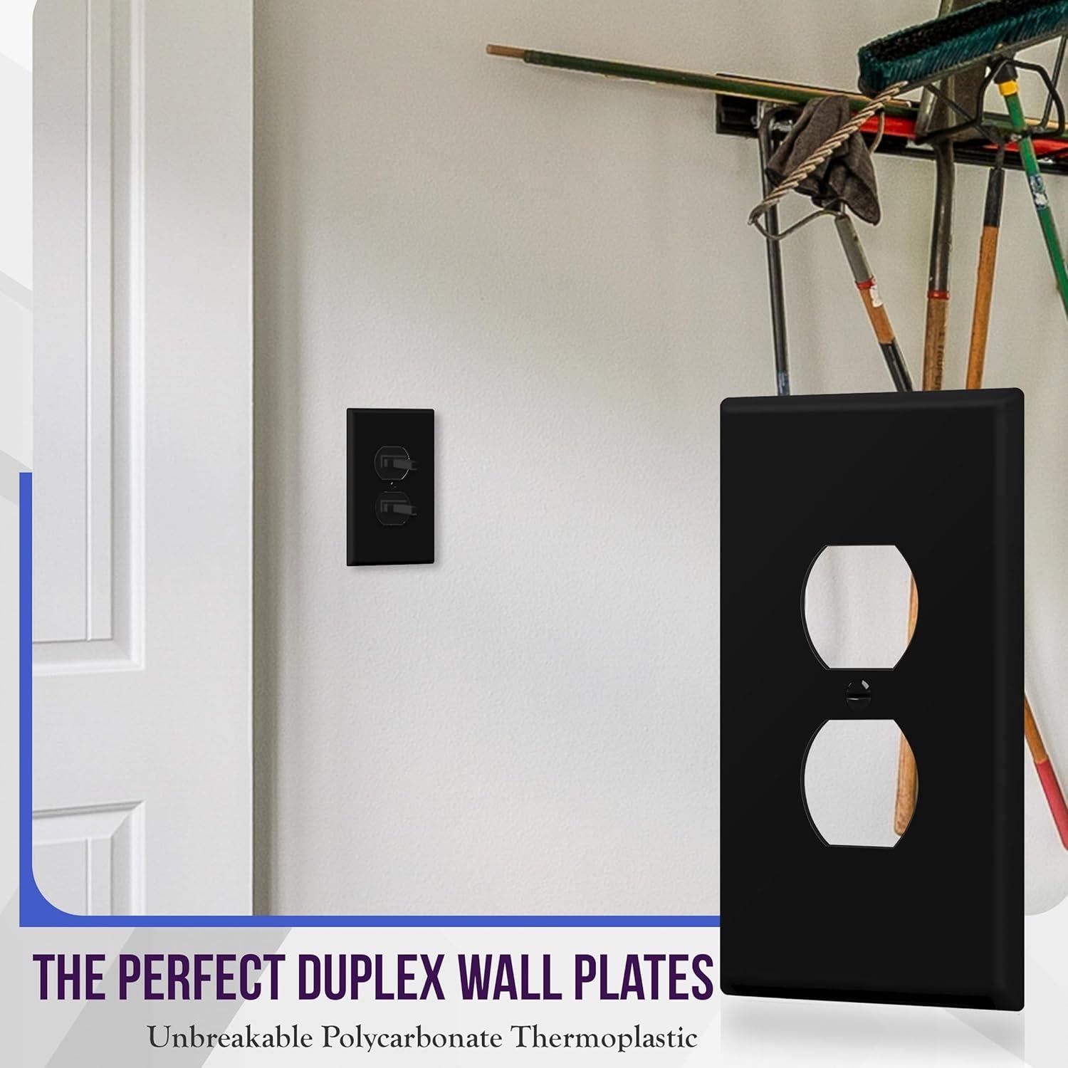 Placa de Pared Doble Jumbo ENERLITES 13.97x8.89cm Negro 5 Pzas