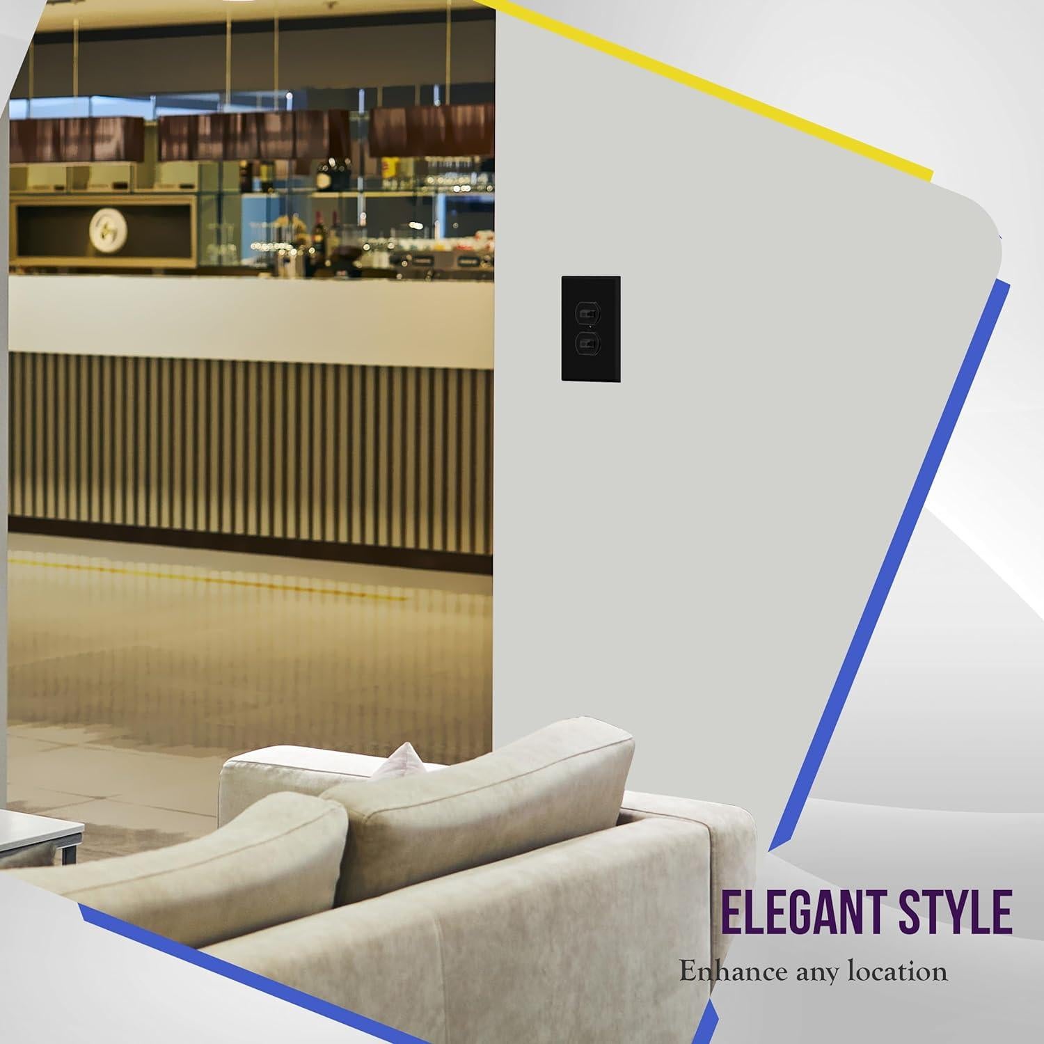 Placa de Pared Doble Jumbo ENERLITES 13.97x8.89cm Negro 5 Pzas