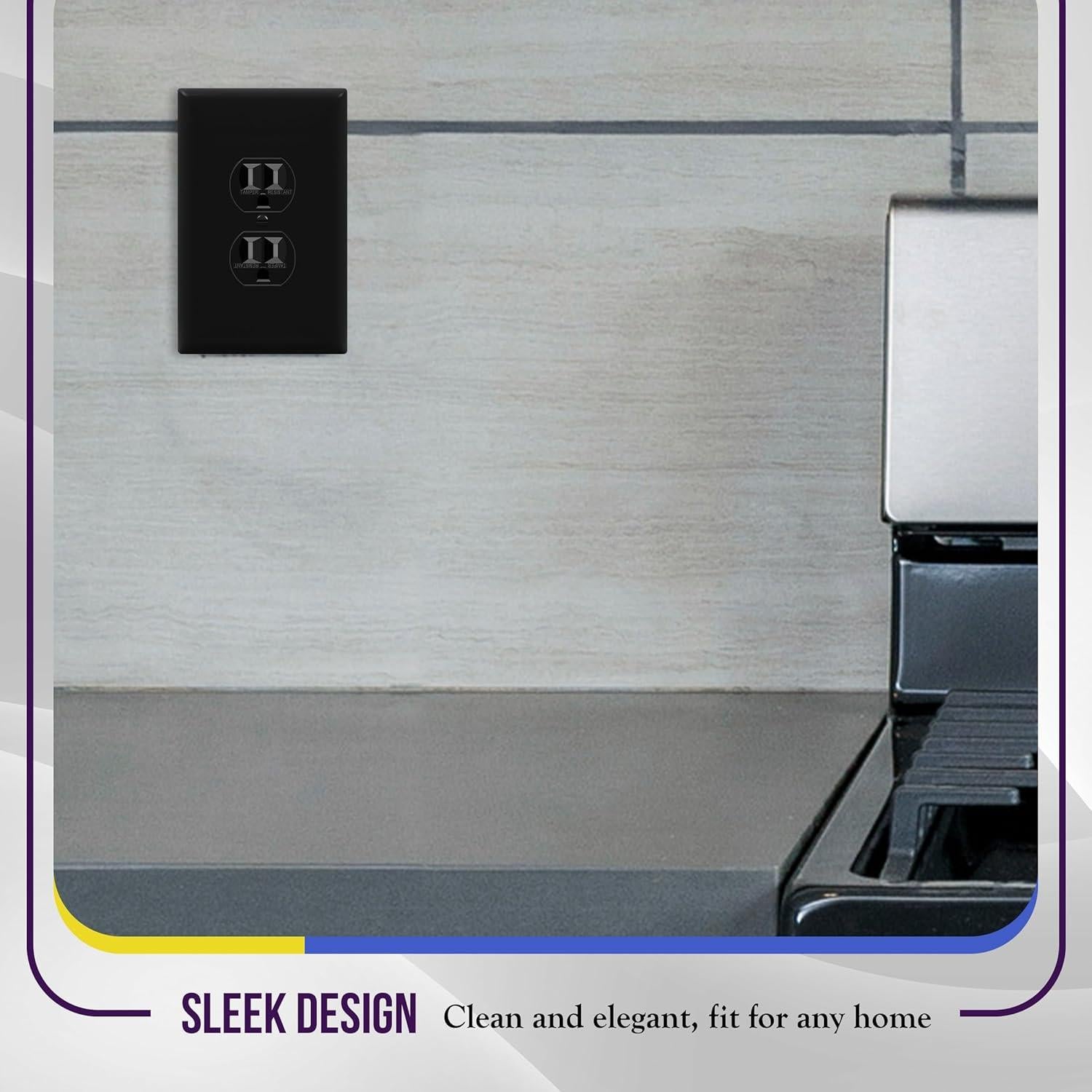 Placa de Pared Doble Jumbo ENERLITES 13.97x8.89cm Negro 5 Pzas