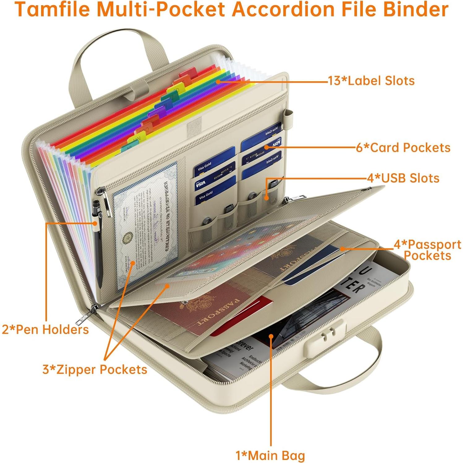 Organizador de Archivos Acordeón Ignífugo Tamfile 5200 13 Bolsillos Beige