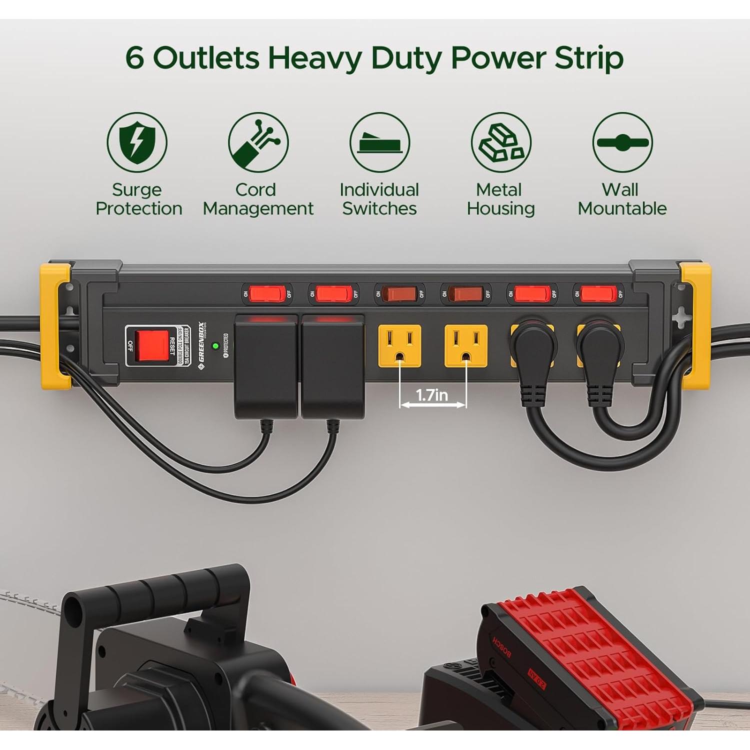 Regleta de Potencia Green Box 6 Salidas Metal 3300J 1.83m