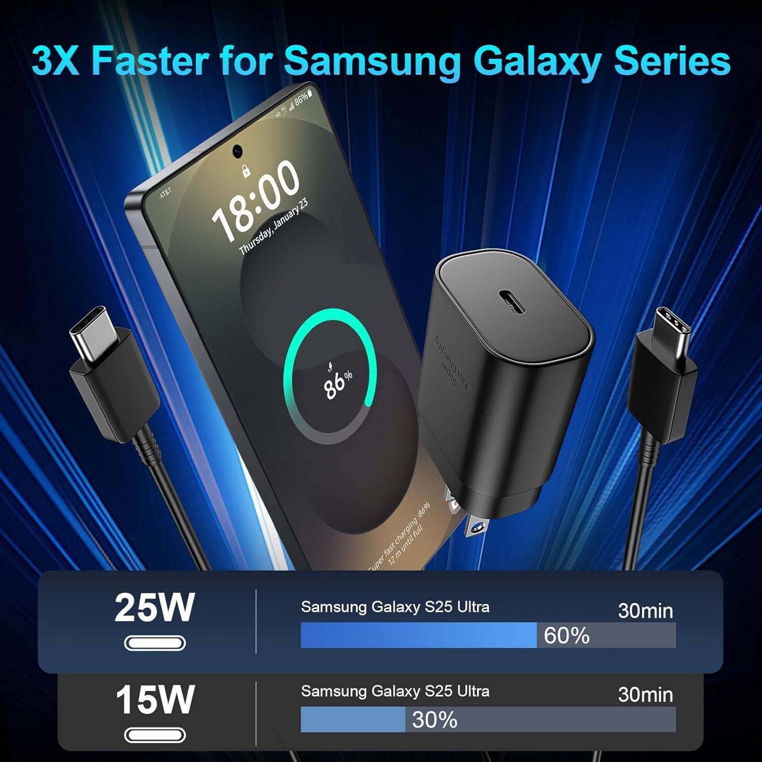 Cargador Rápido USB C 25W Vilive con Cable 3FT para Samsung