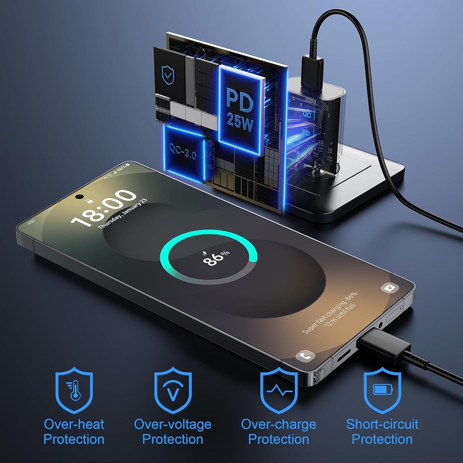 Cargador Rápido USB C 25W Vilive con Cable 3FT para Samsung