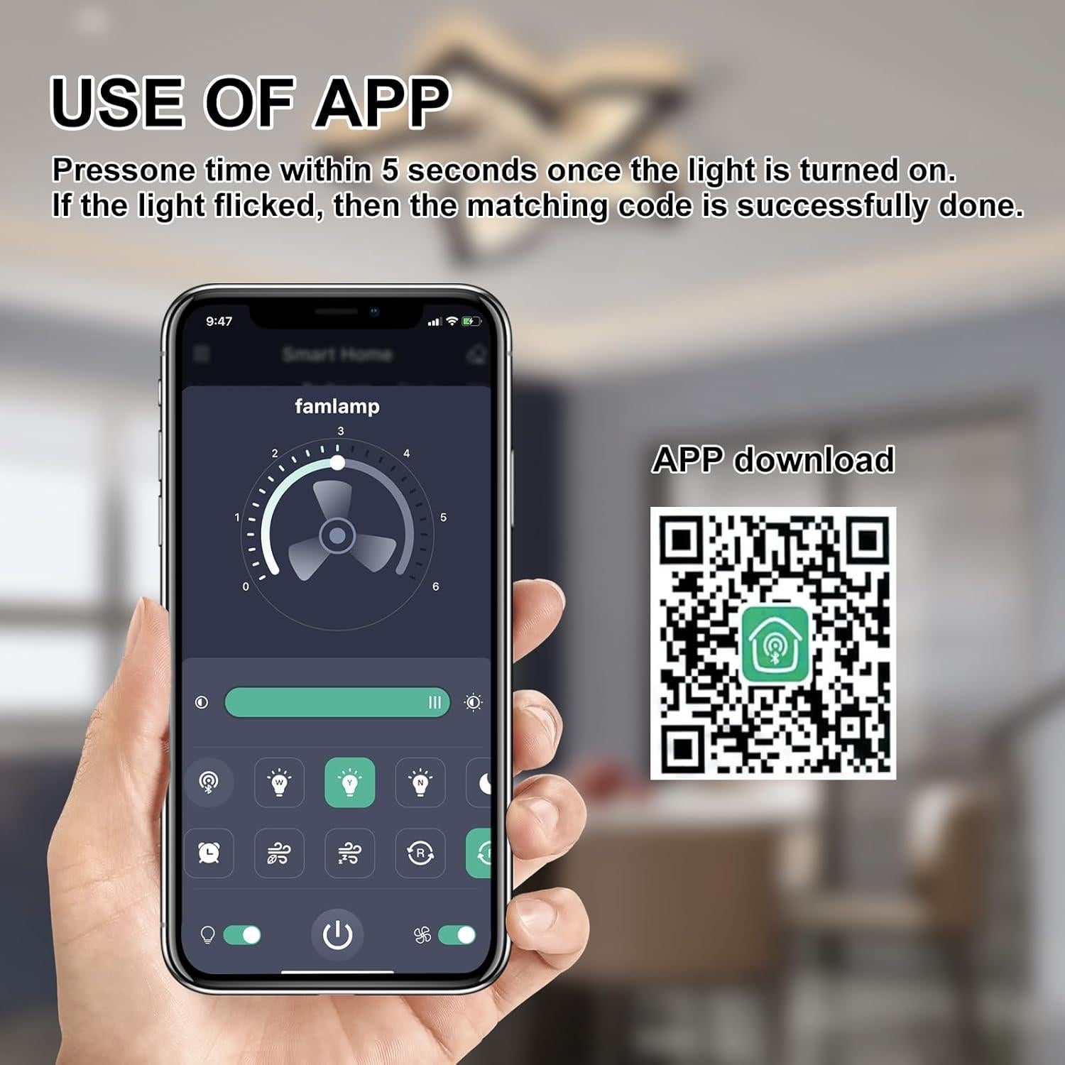 Ventilador de Techo Bevenus SLF-5H 69 cm Negro con Luz LED