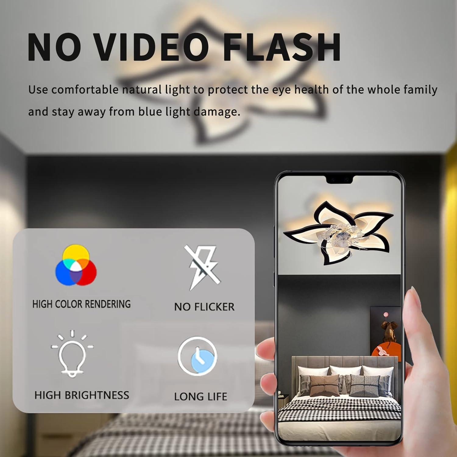 Ventilador de Techo Bevenus SLF-5H 69 cm Negro con Luz LED