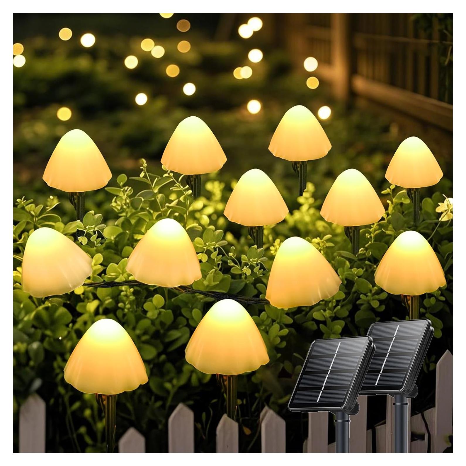 Luces de Jardín Solar OZS 2PK 32LED 16.76m Hongo Blanco Cálido