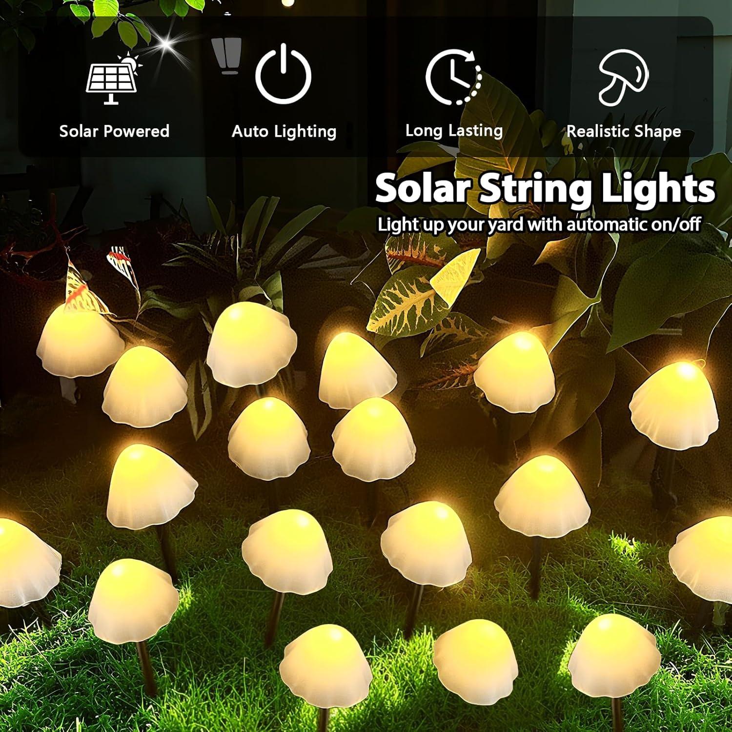 Luces de Jardín Solar OZS 2PK 32LED 16.76m Hongo Blanco Cálido