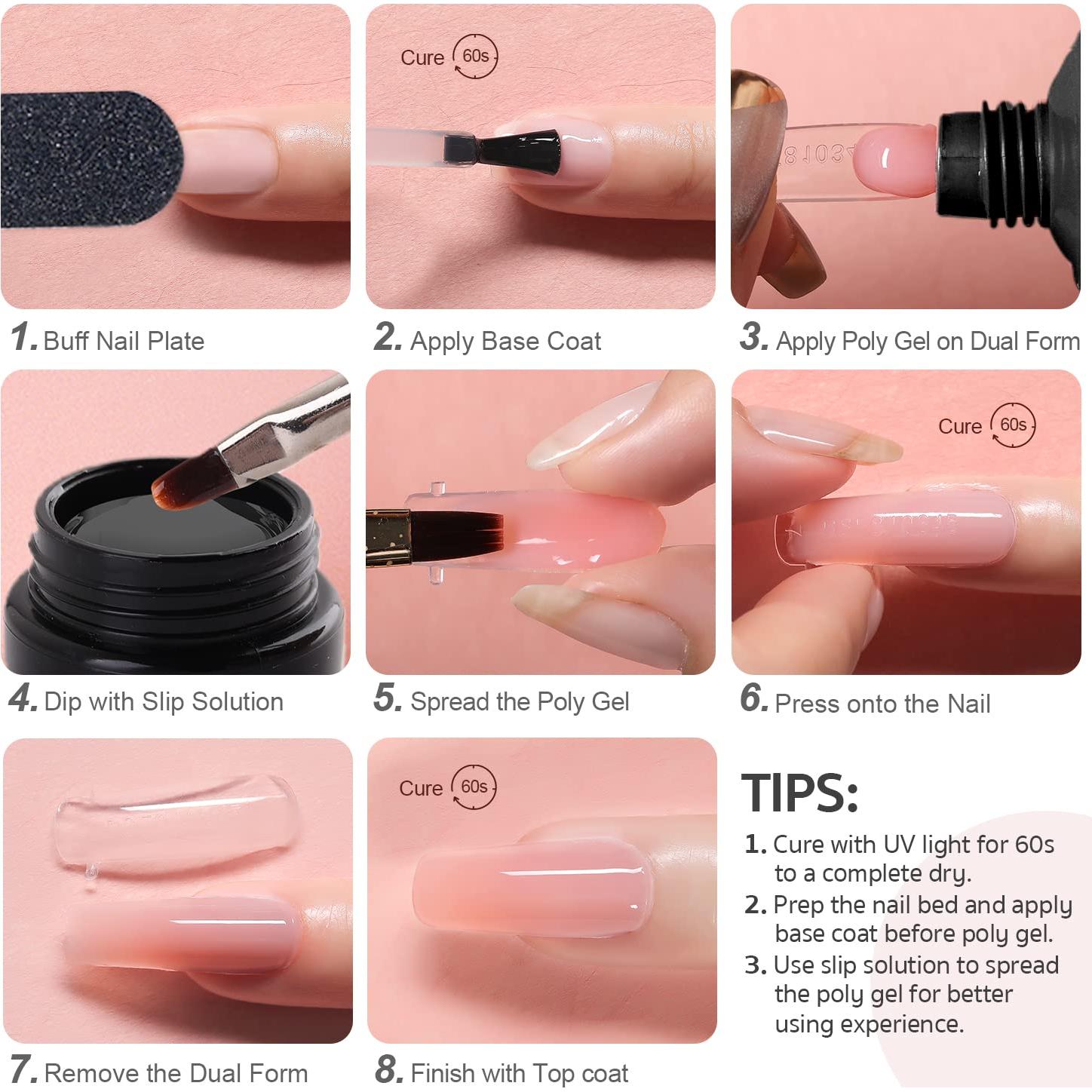 Kit de Uñas de Gel Polimérico GAOY 6 Piezas con Luz UV