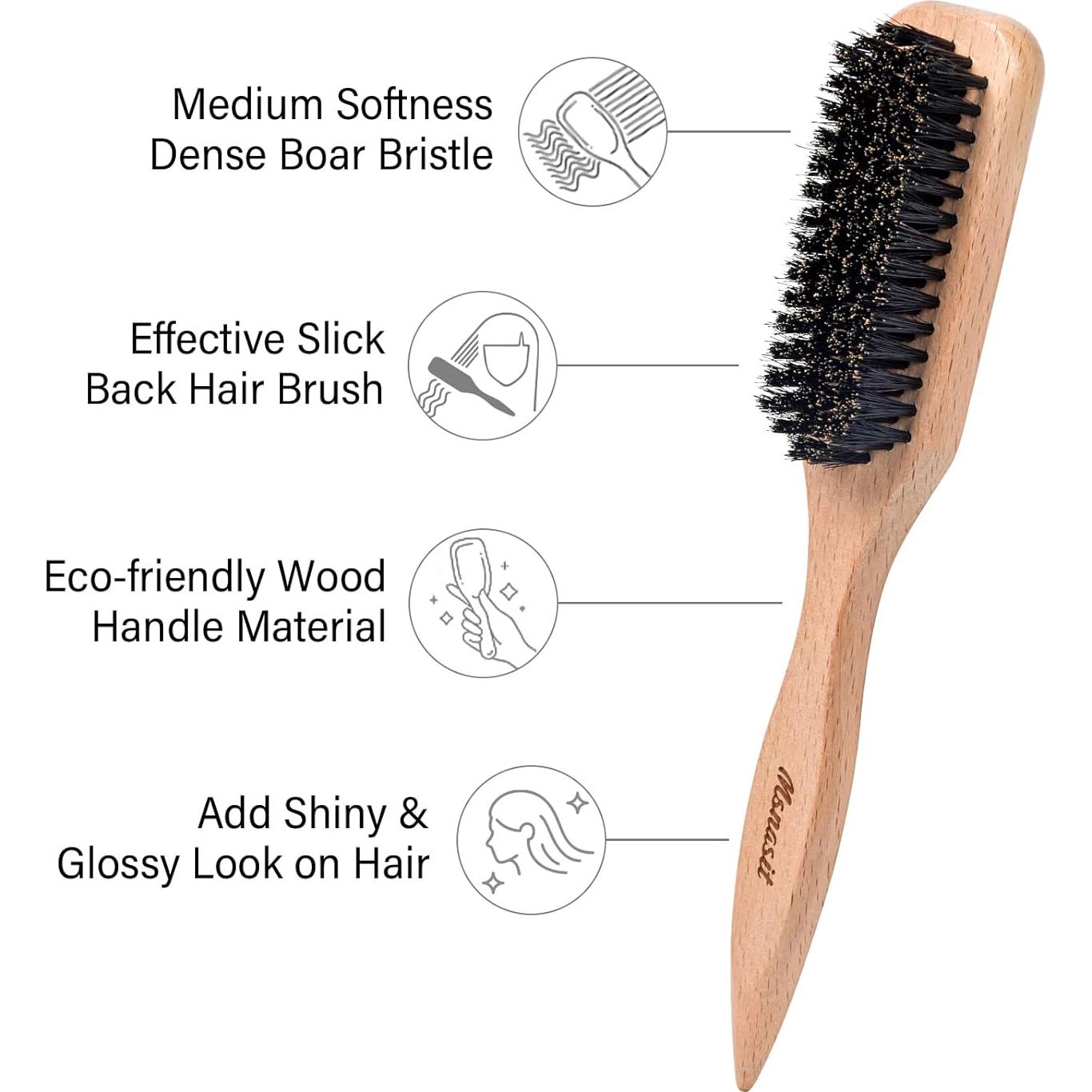 Cepillo de Cerda de Jabalí Msnasit para Estilo de Cabello 25.5cm