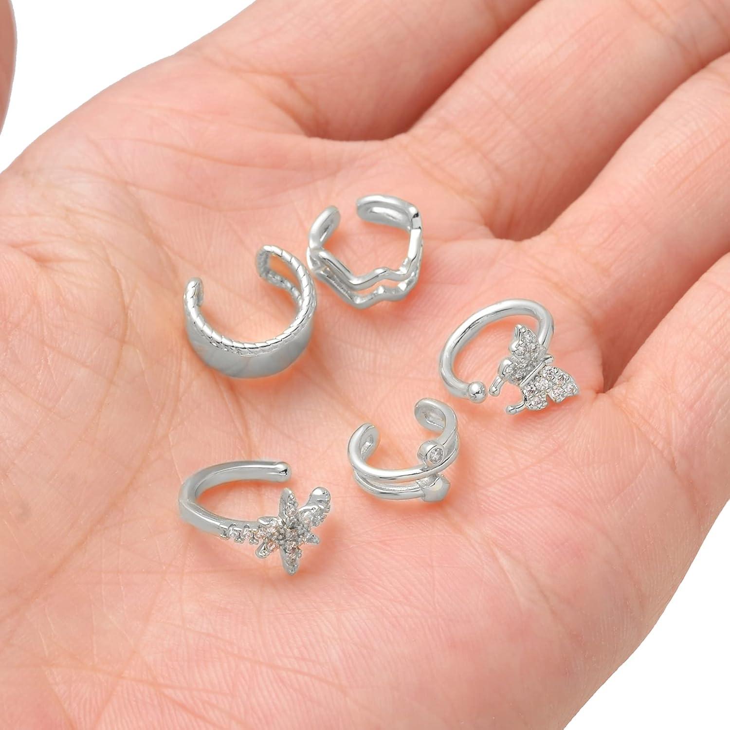 Aretes de Cadena Cuffs Tornito 17Pcs Plata y Oro No Perforados