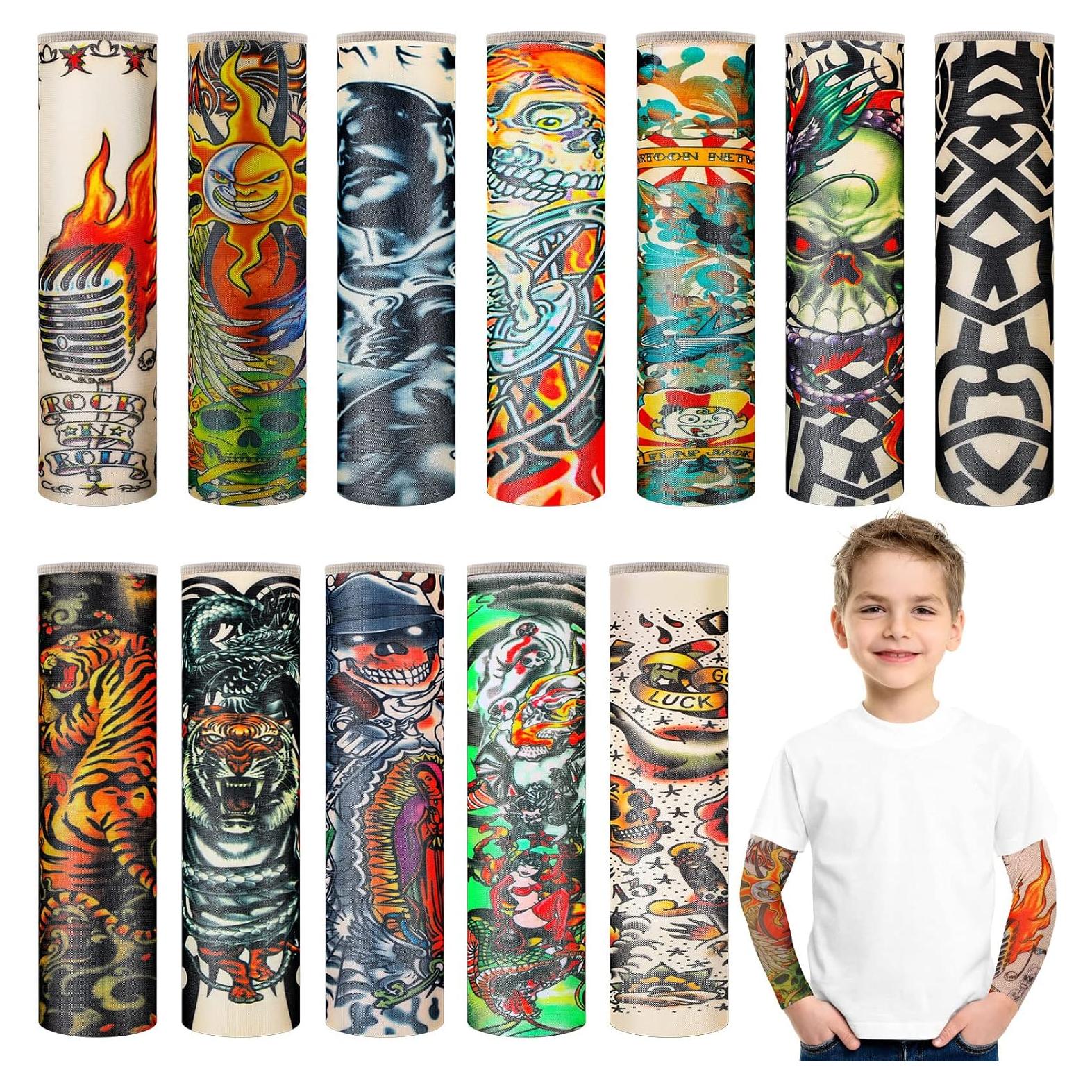 Hicarer 12 Mangas de Tatuaje Temporal Niños UV Multicolor